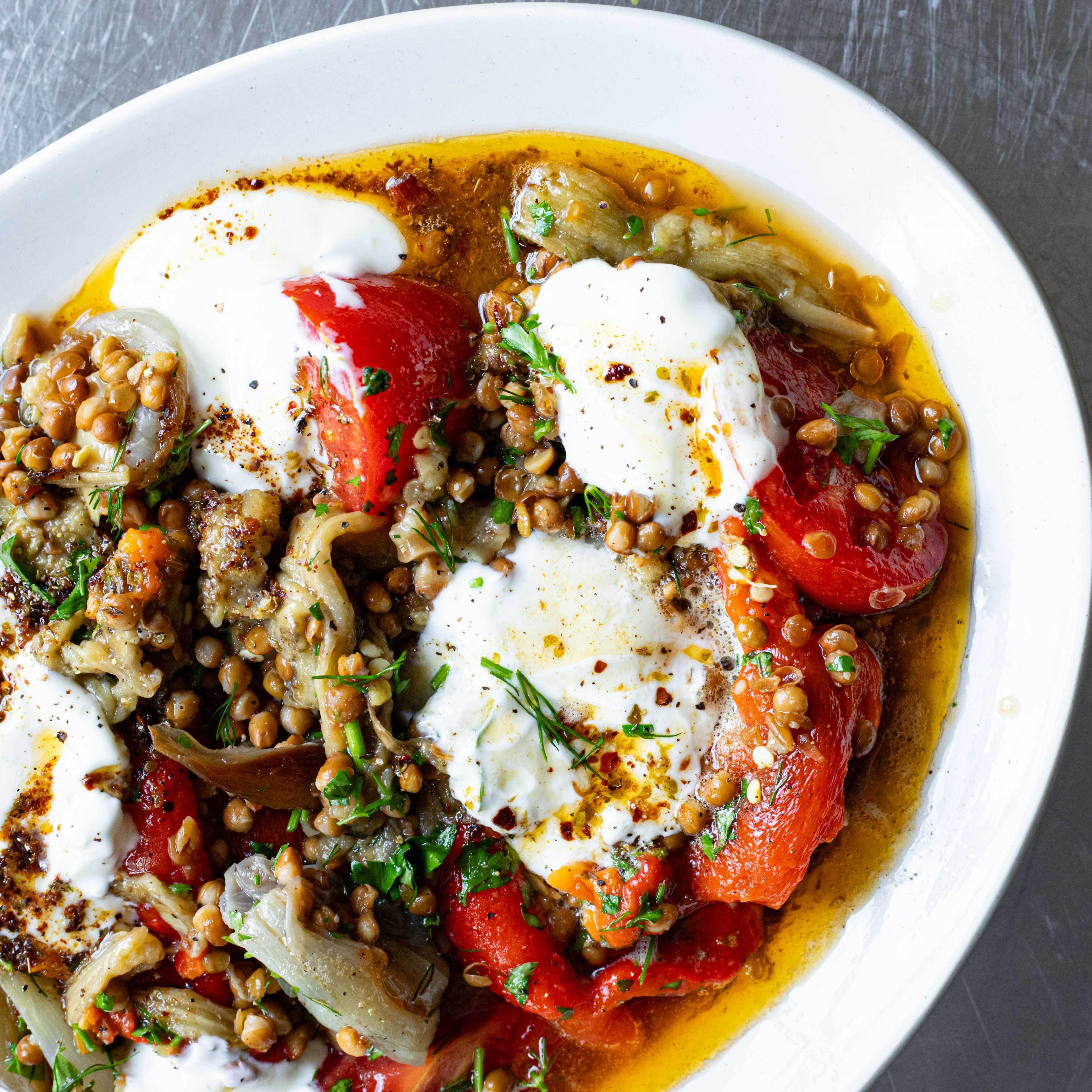 Roast Veg Raw Tomato Salad