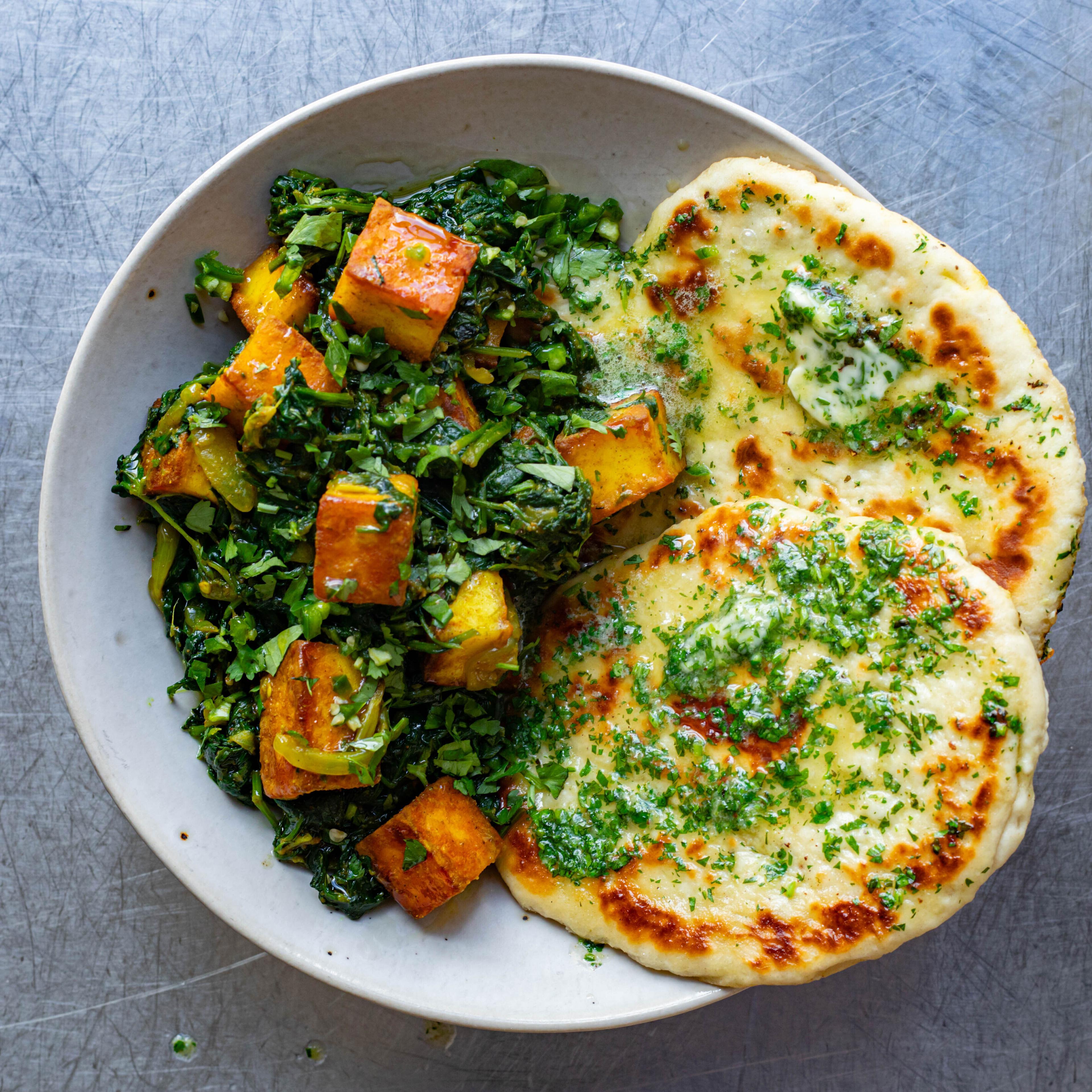 Saag Paneer Curry with Homemade Naan