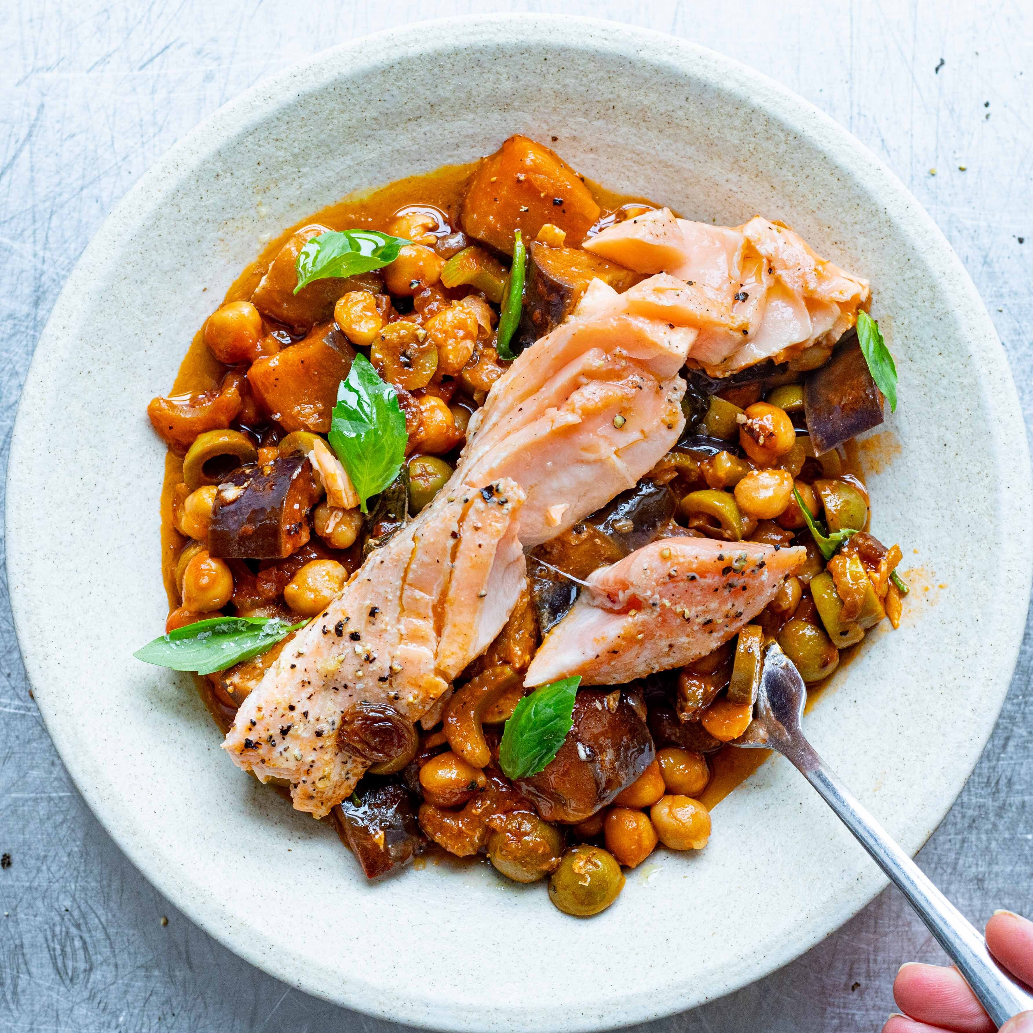 Salmon Caponata Chickpeas