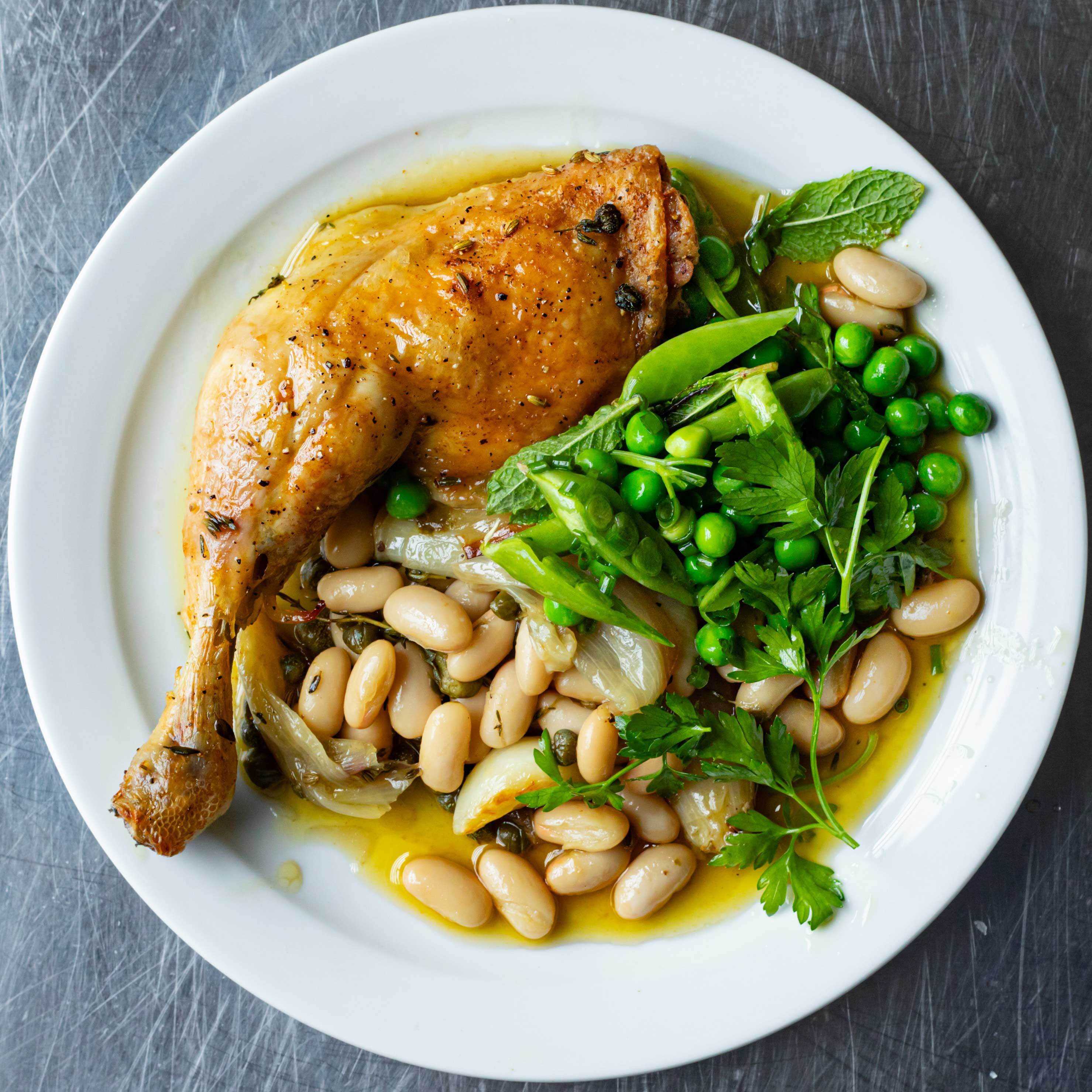 Slow Cooked Chicken with Cannellini Beans Green Salad