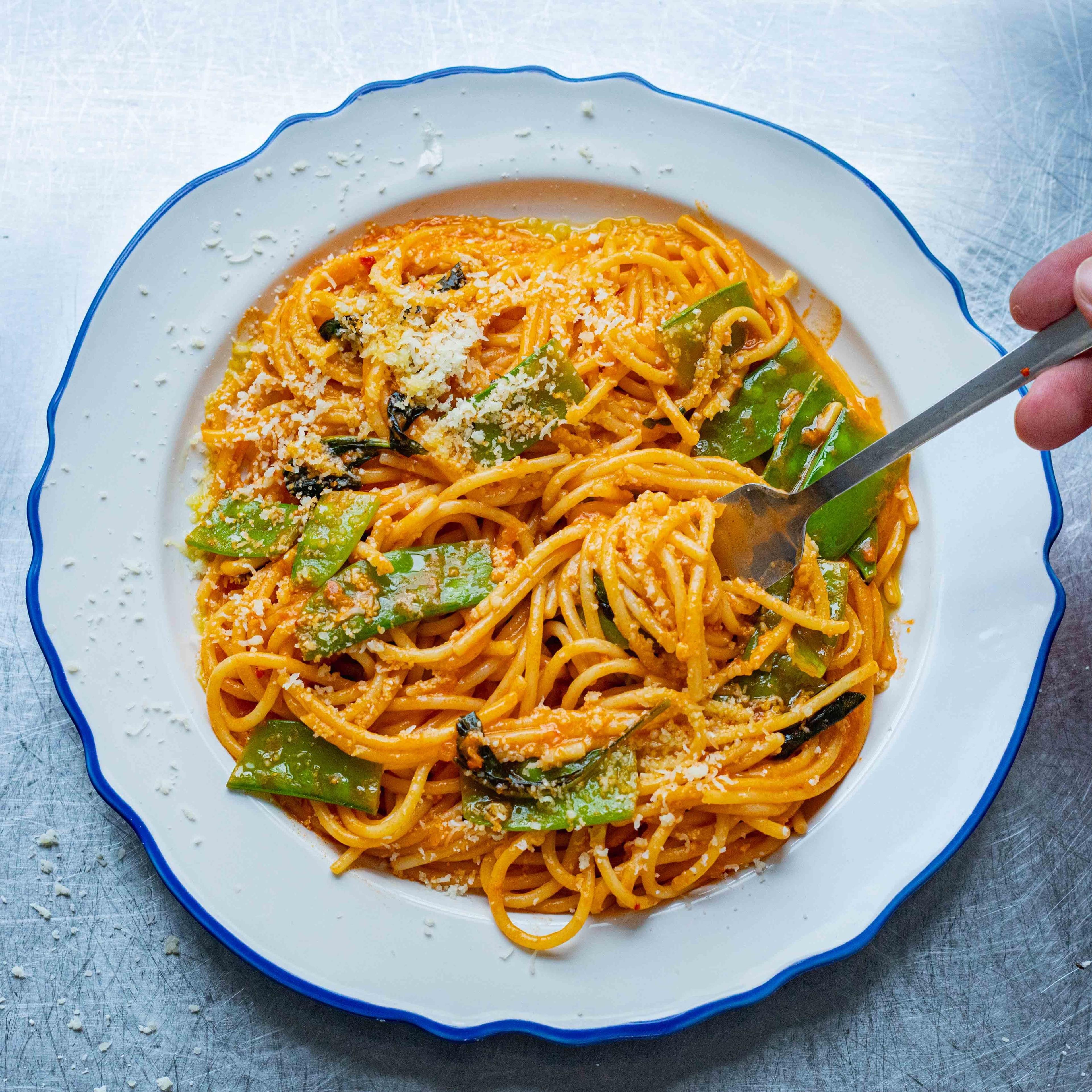 Spaghetti With Nduja Runner Beans Lemon