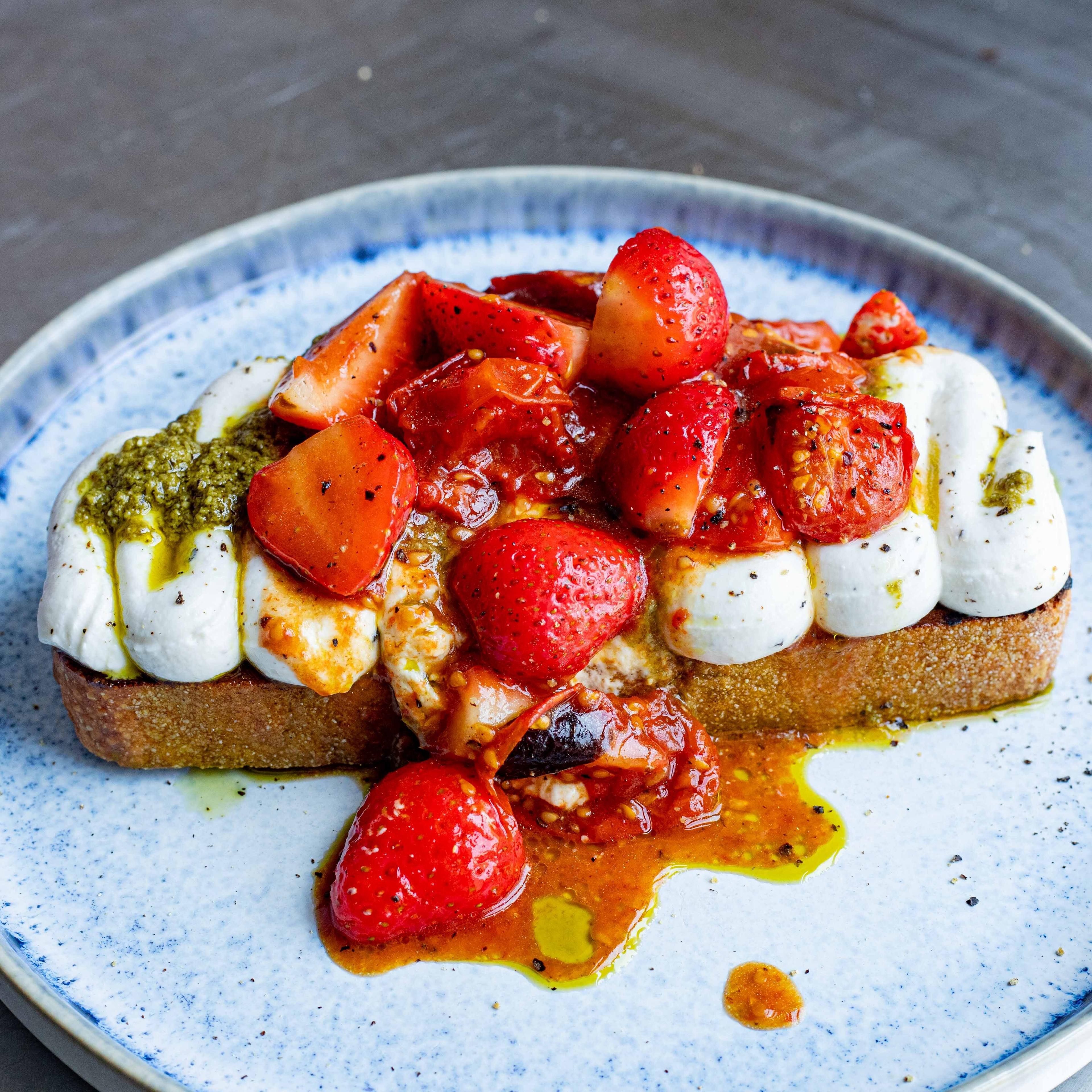 Whipped Goats Cheese and Strawberries on Toast