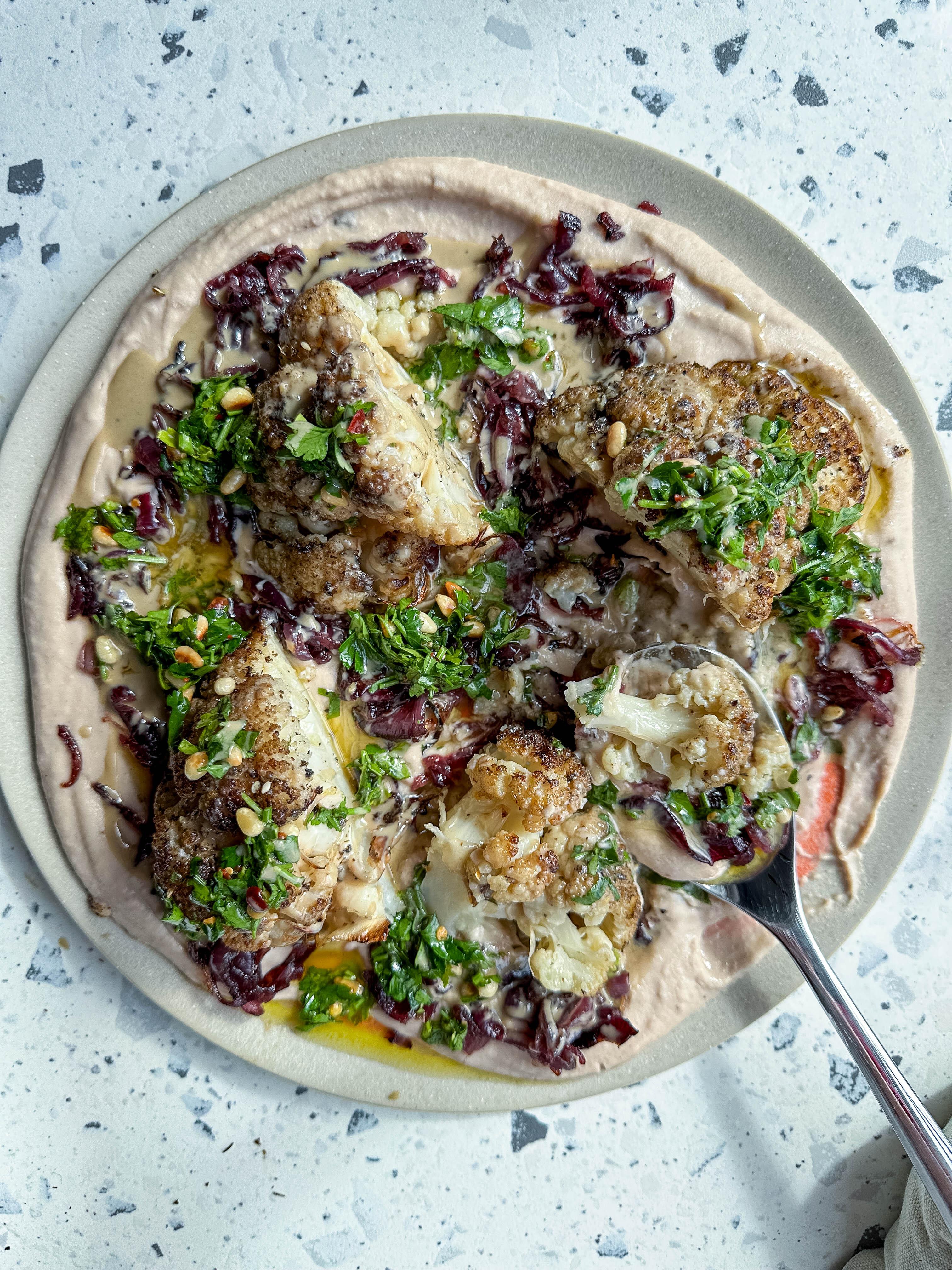 Zaatar Cauliflower With Balsamic Caramelised Onion Hummus