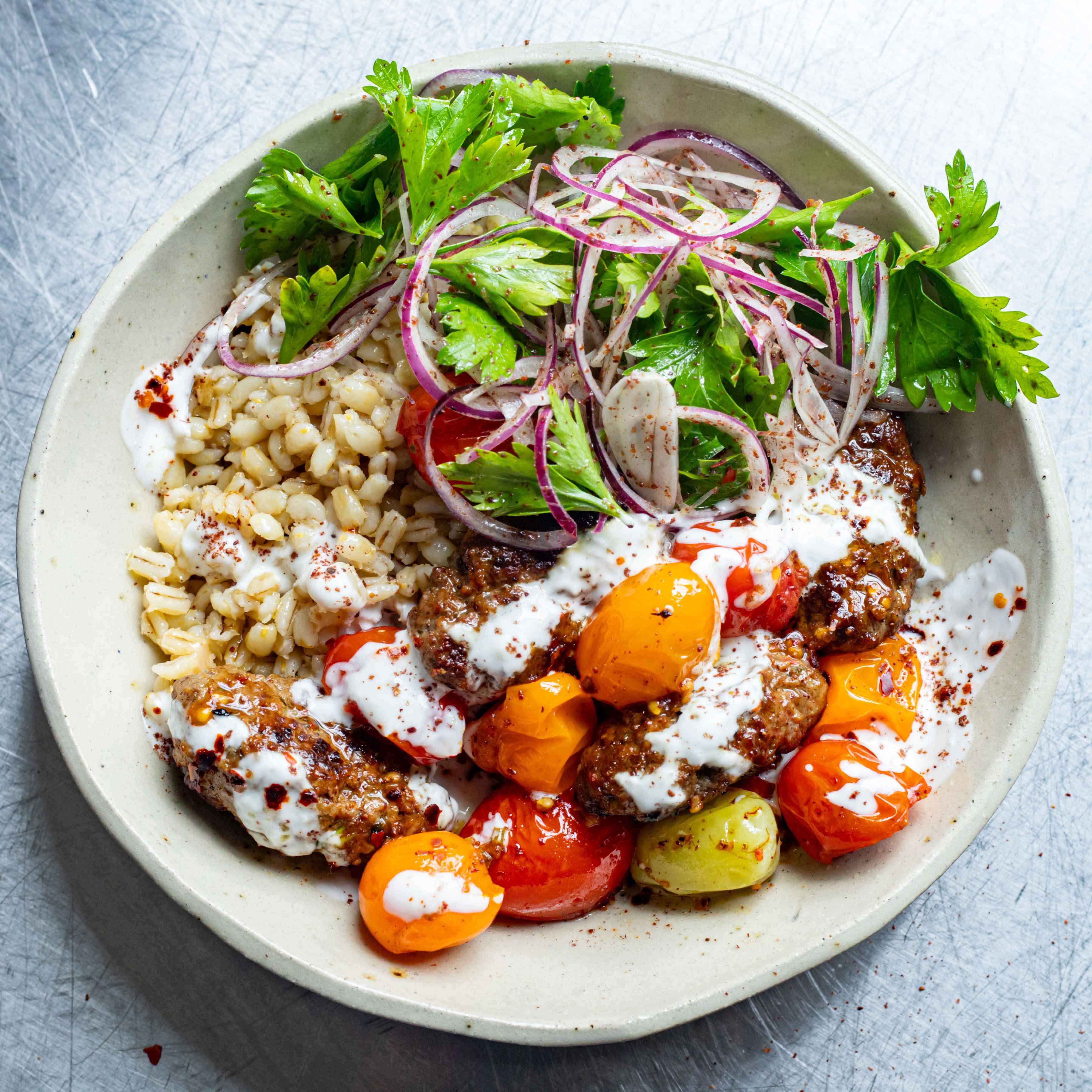 Brown Butter Beef Kofta Barley Bowls