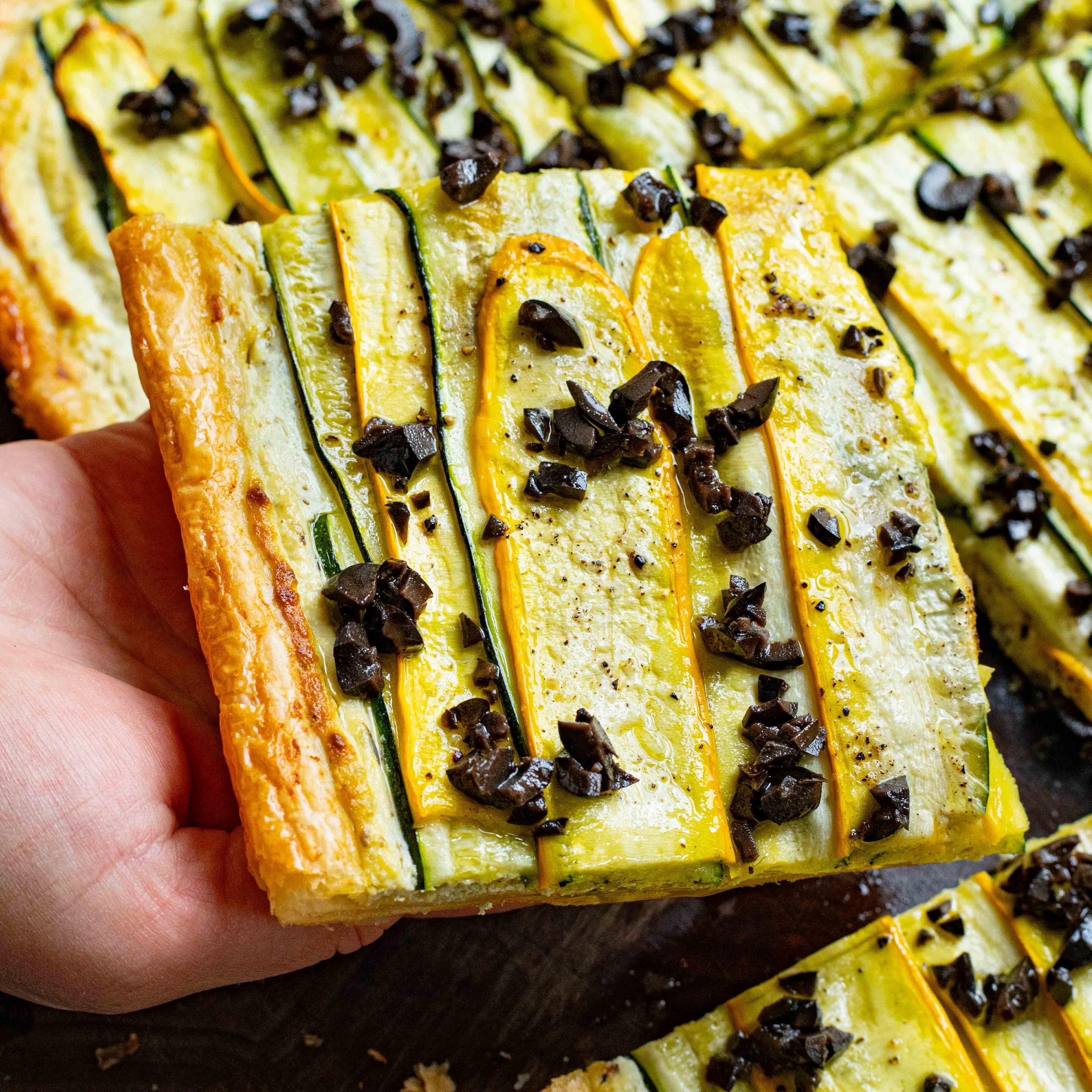 Courgette Tart with Pesto Ricotta Black Olives Recipe