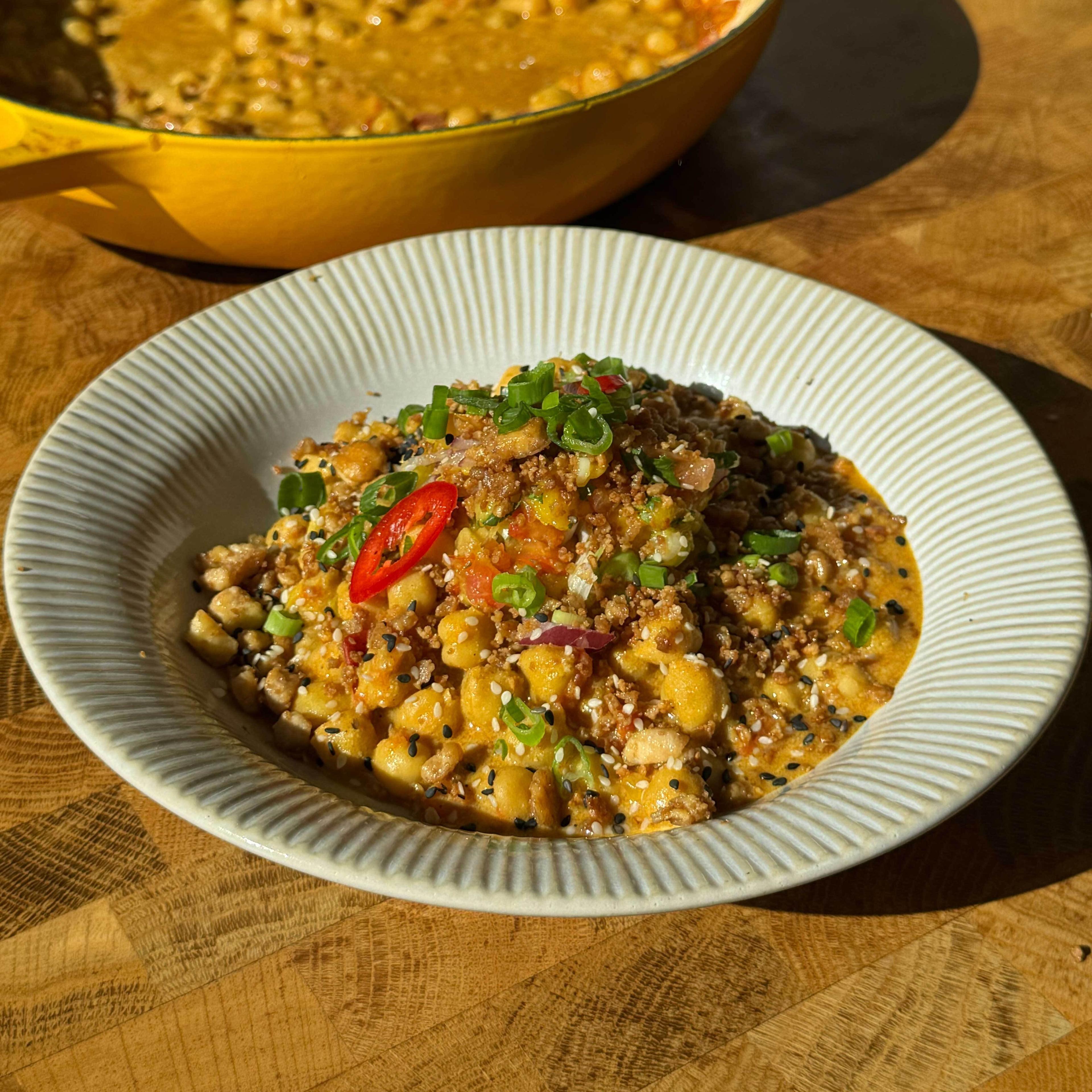 Creamy Spiced Chickpeas with Mango Salsa Crispy Tofu