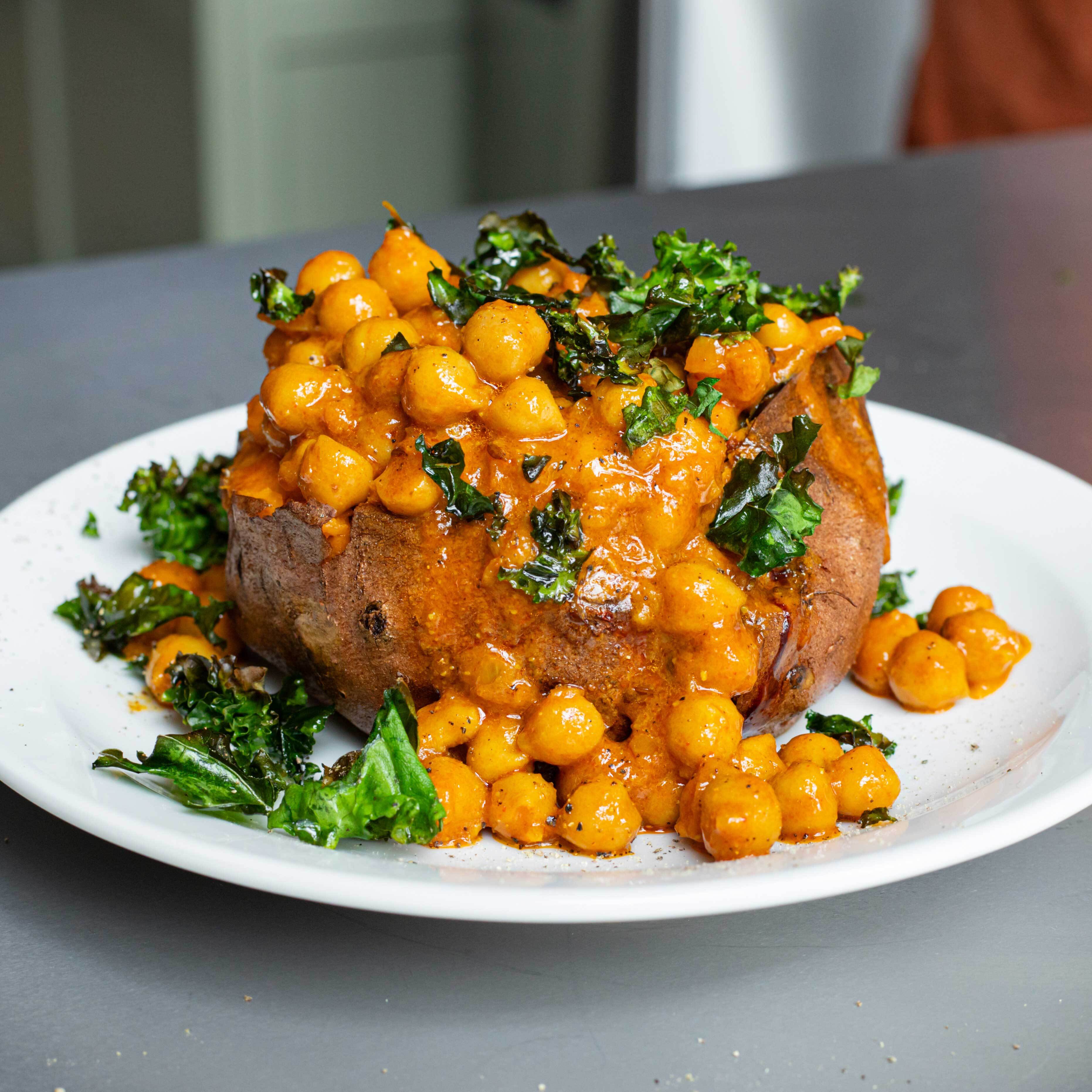 Roast Sweet Potato with Chickpea Coconut Curry Recipe