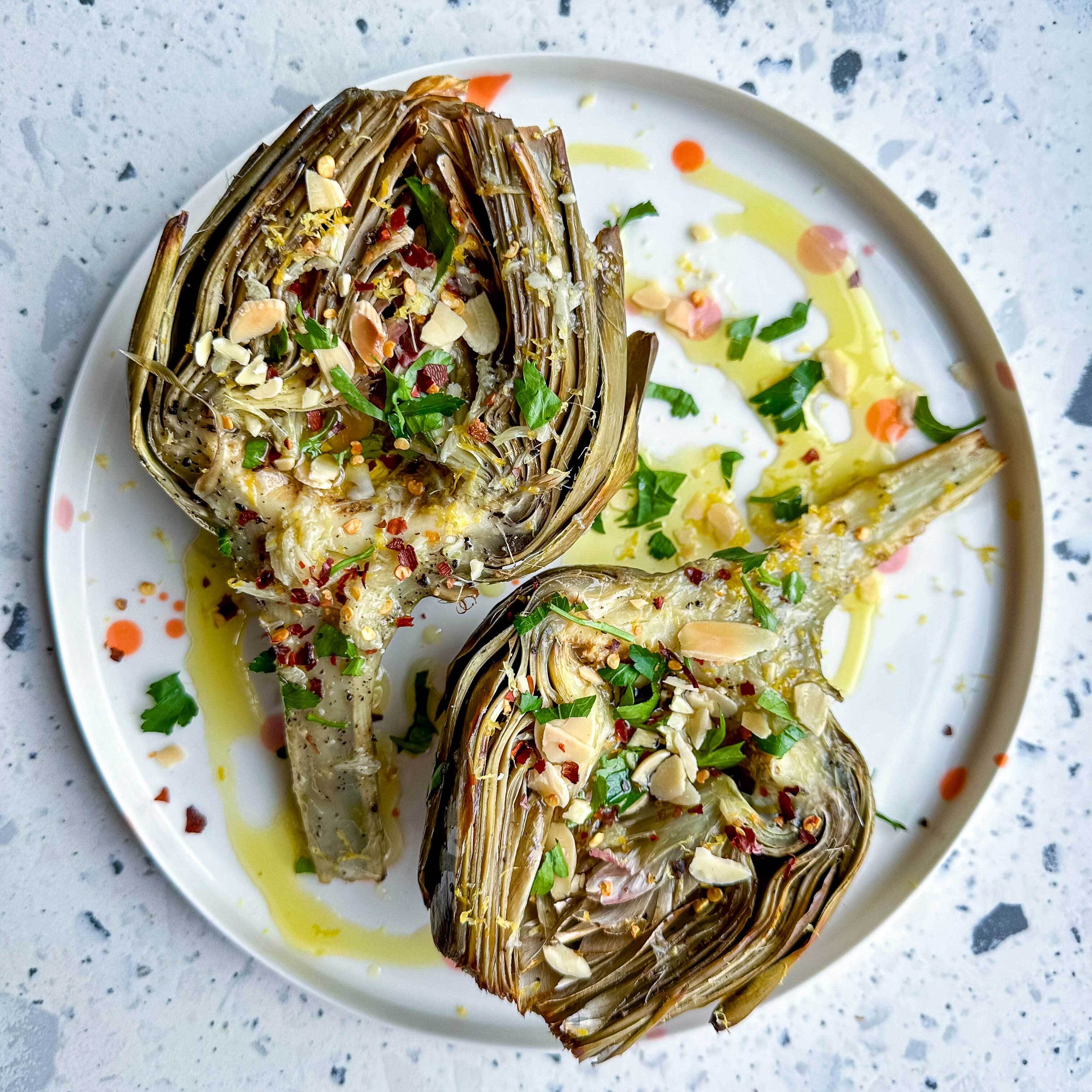 Roasted Artichoke with Garlic Drizzle