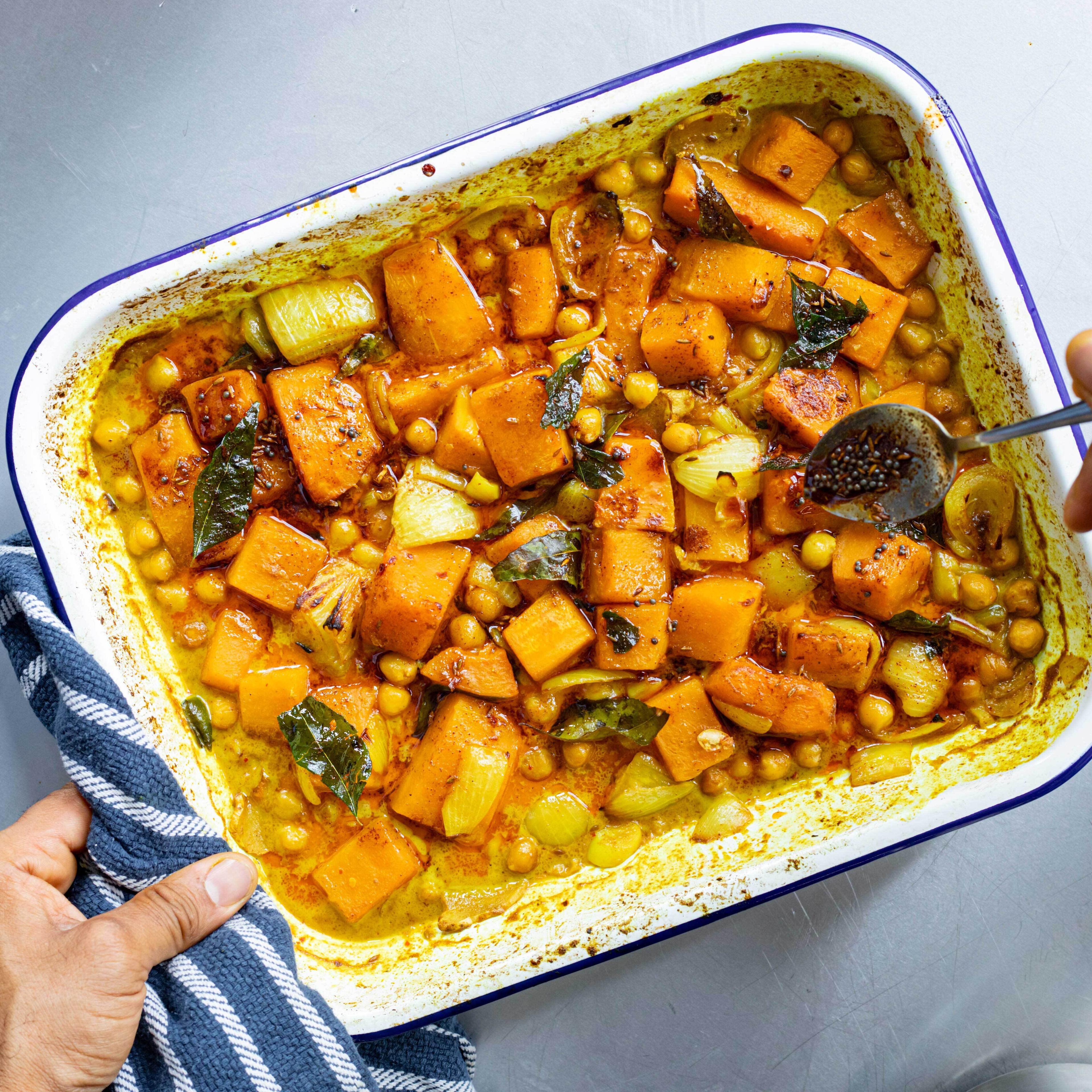 Squash Chickpea Traybake Curry with Coconut Milk