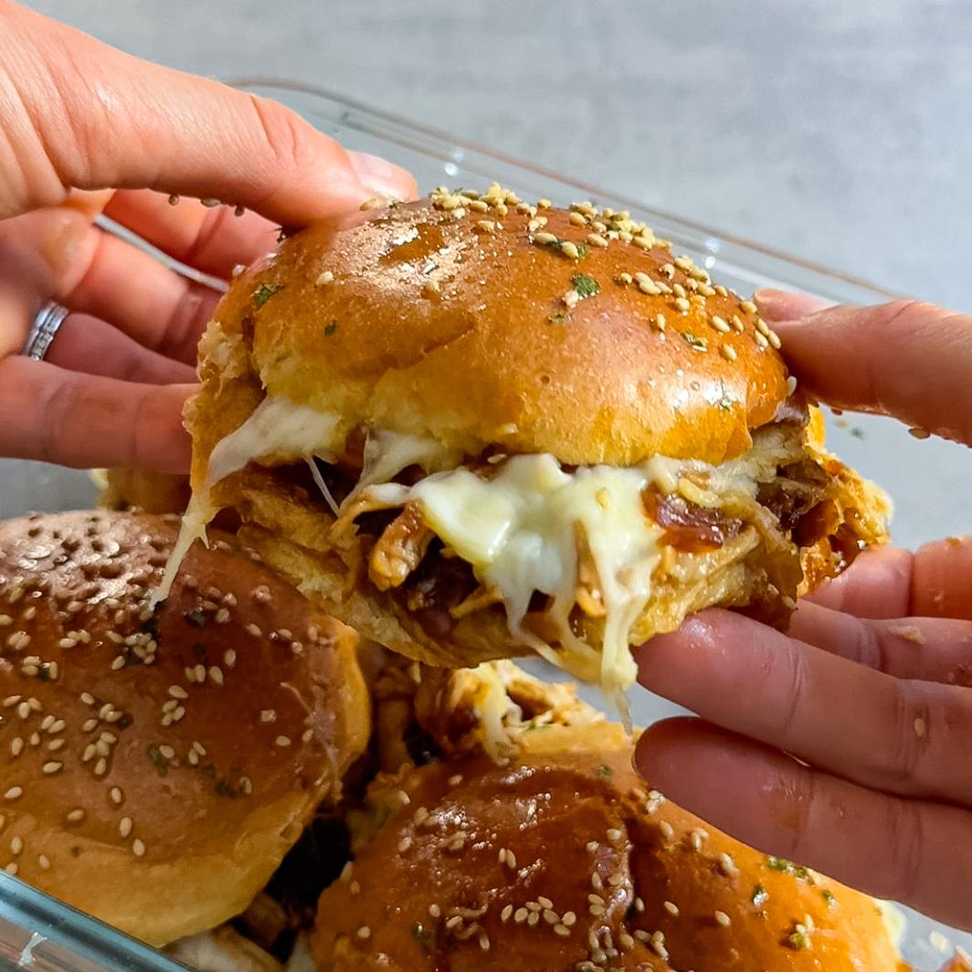 Sticky Pineapple Sesame Pulled Chicken Sliders