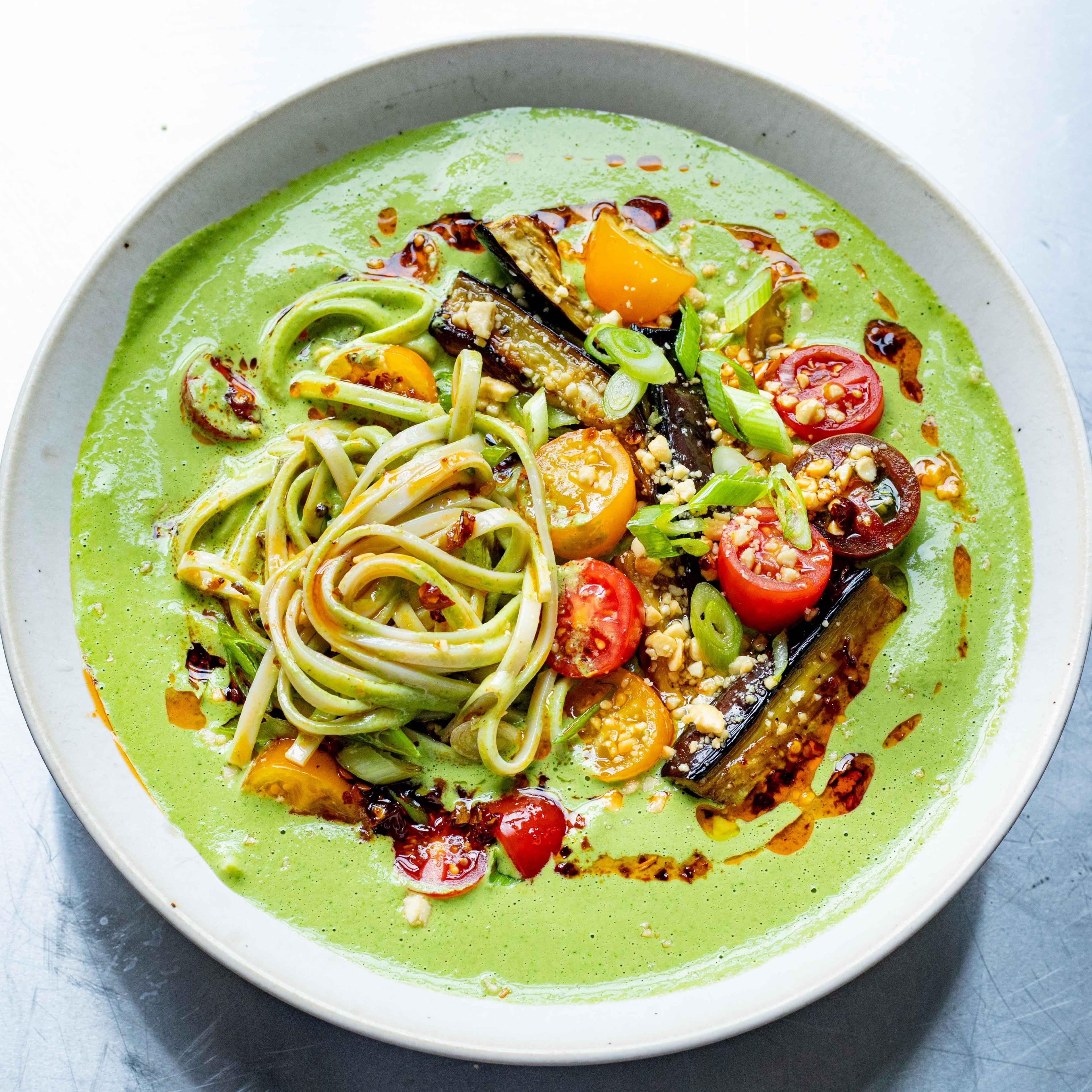 Green Peanut & Aubergine Noodles