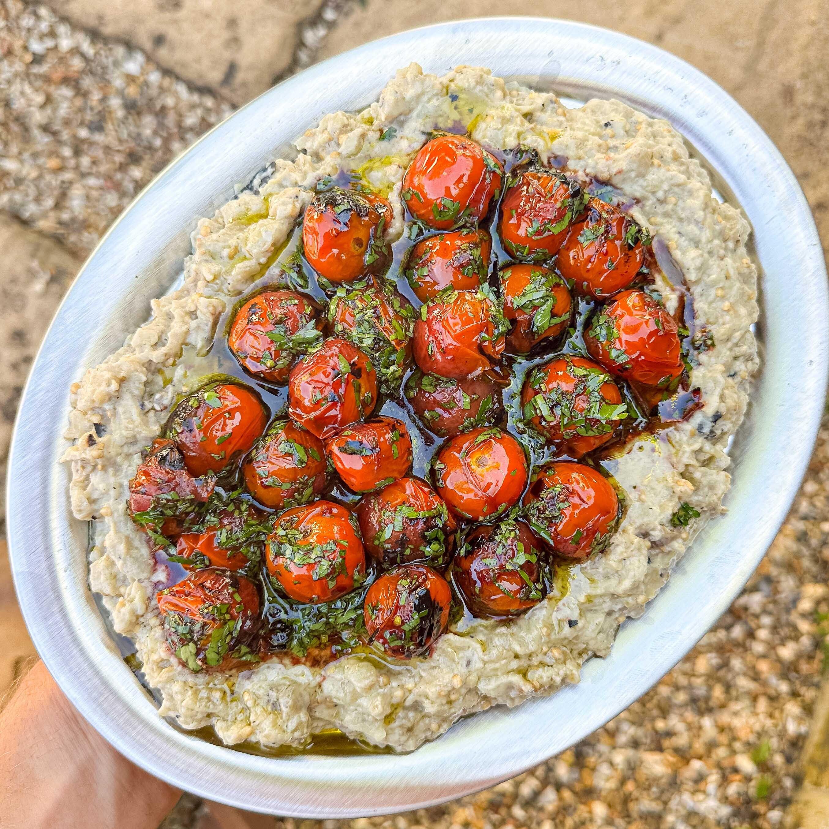 Chopped Smoked Aubergine With Smoky Tomatoes Grilled Flatbreads