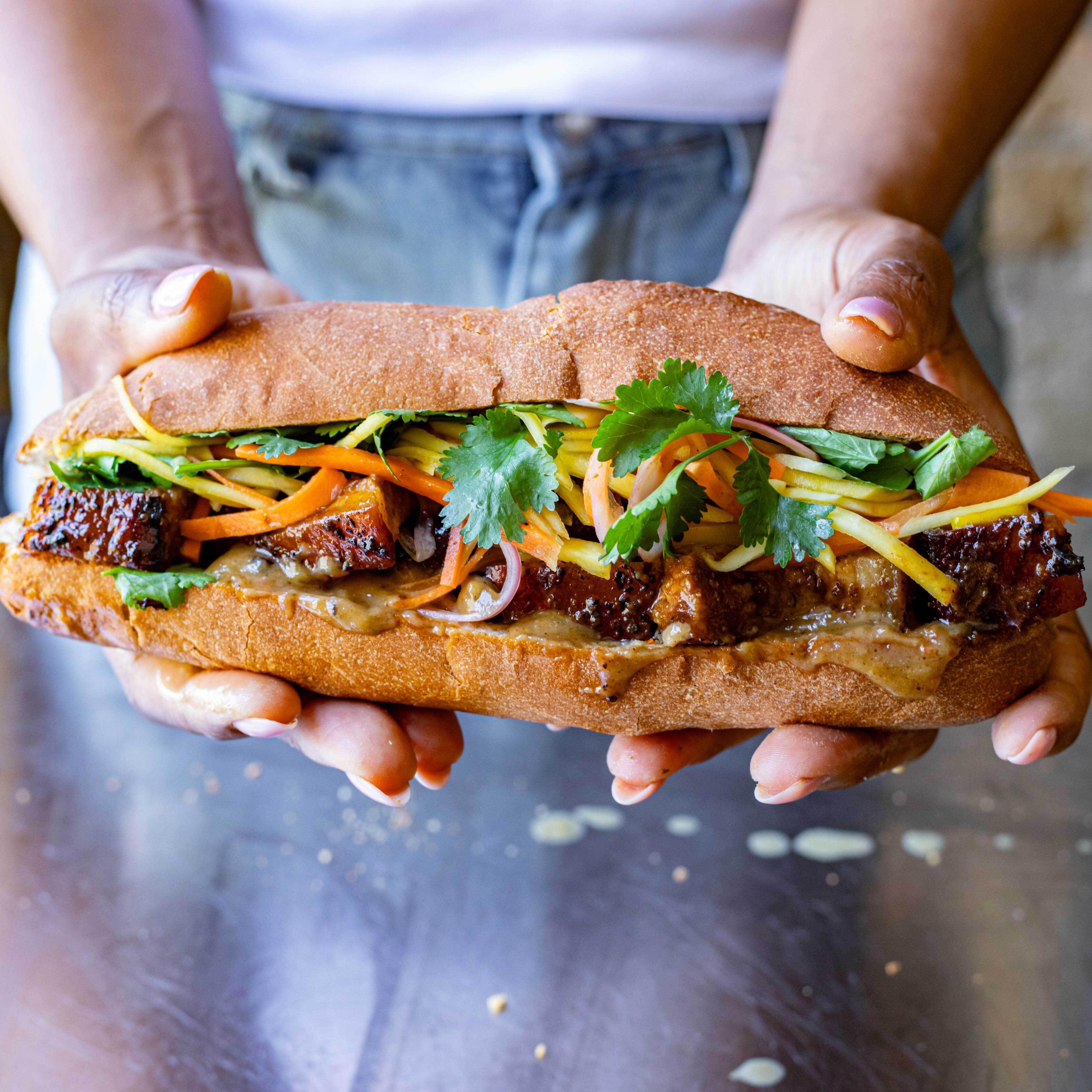 Crispy Honey Jerk Pork Banh Mi