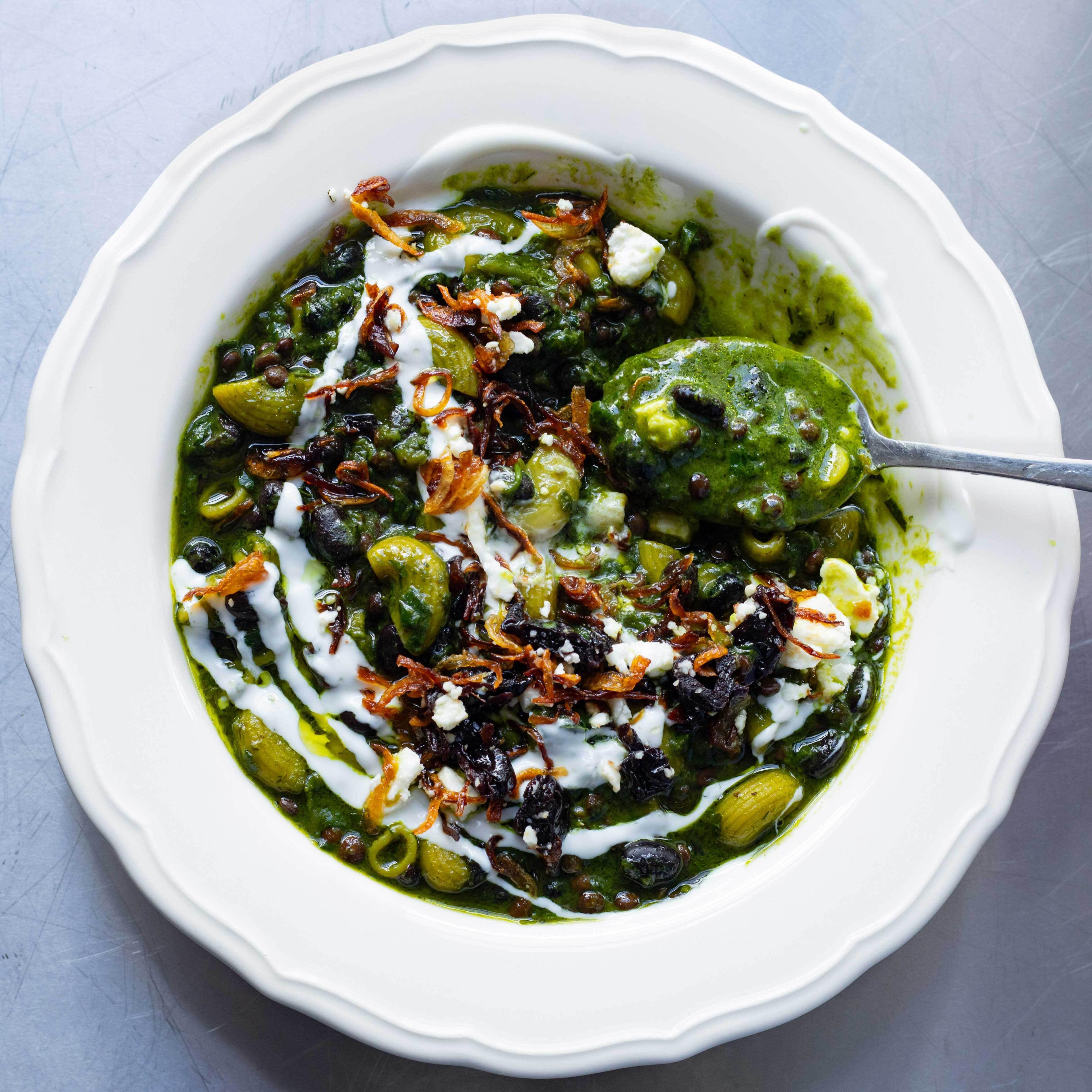 Green Herby Lentils with Pasta