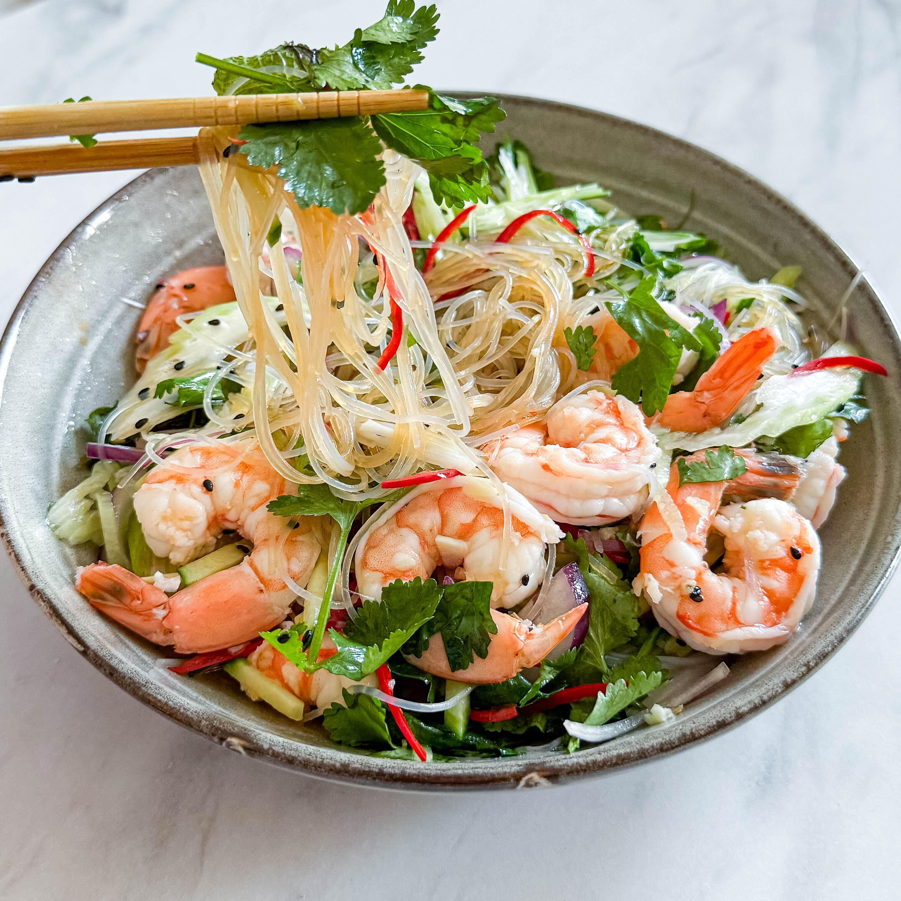 Seared Prawn Ponzu Glass Noodle Salad