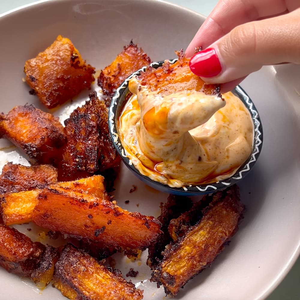 Parmesan Carrots With Hot Honey Mayo