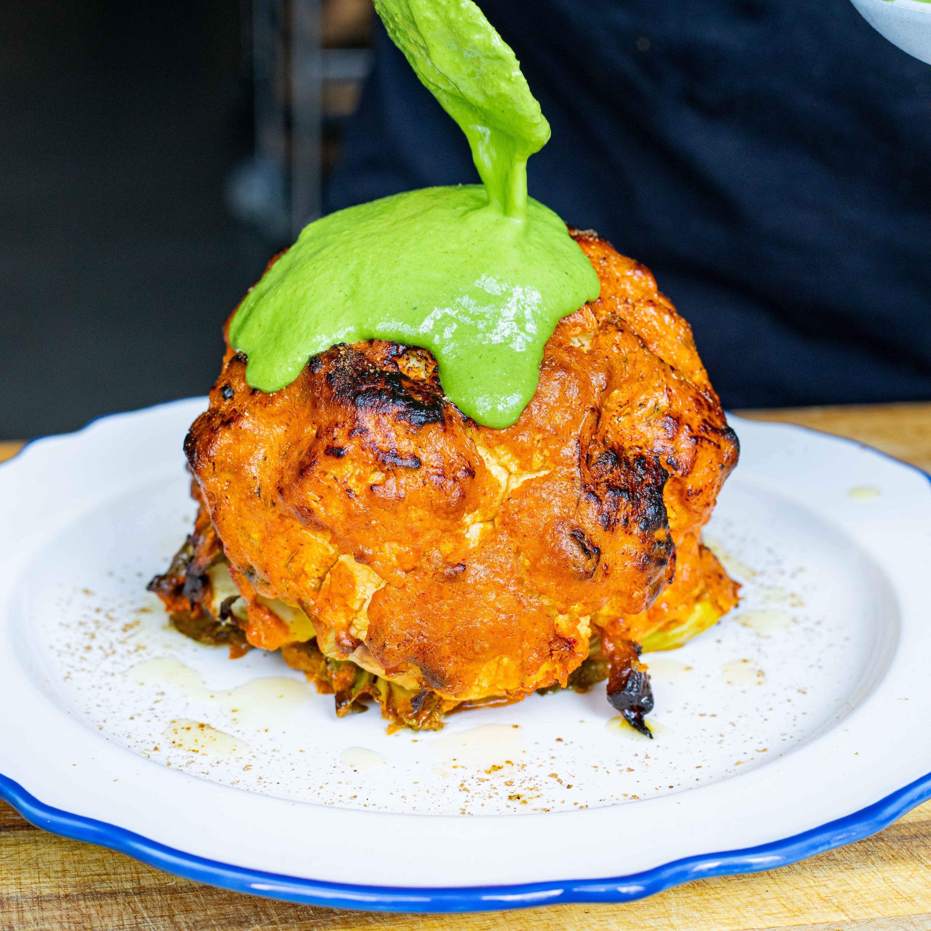 Tandoori Whole Roast Cauliflower with Green Chutney Recipe