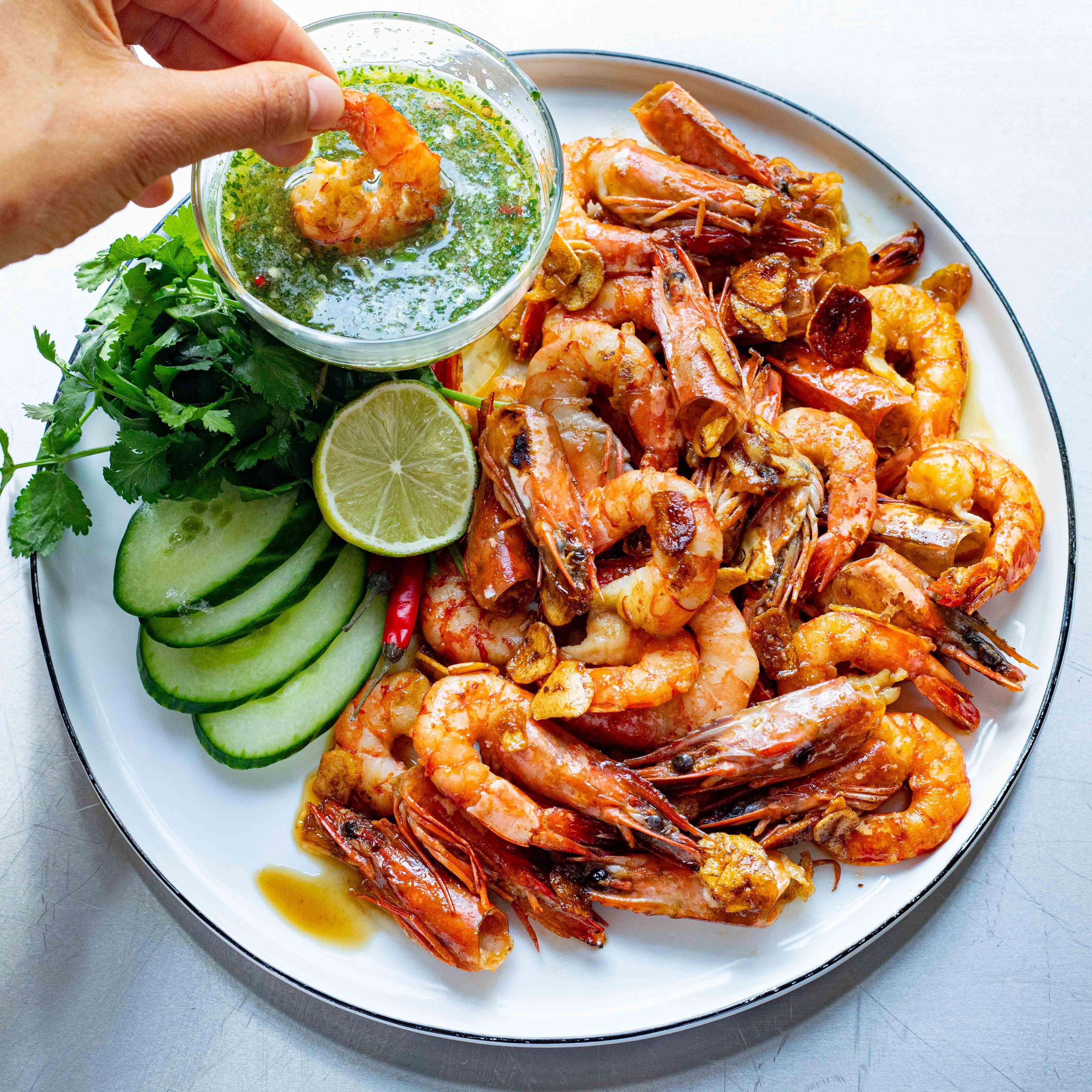 Thai Garlic Prawns With Nam Jim