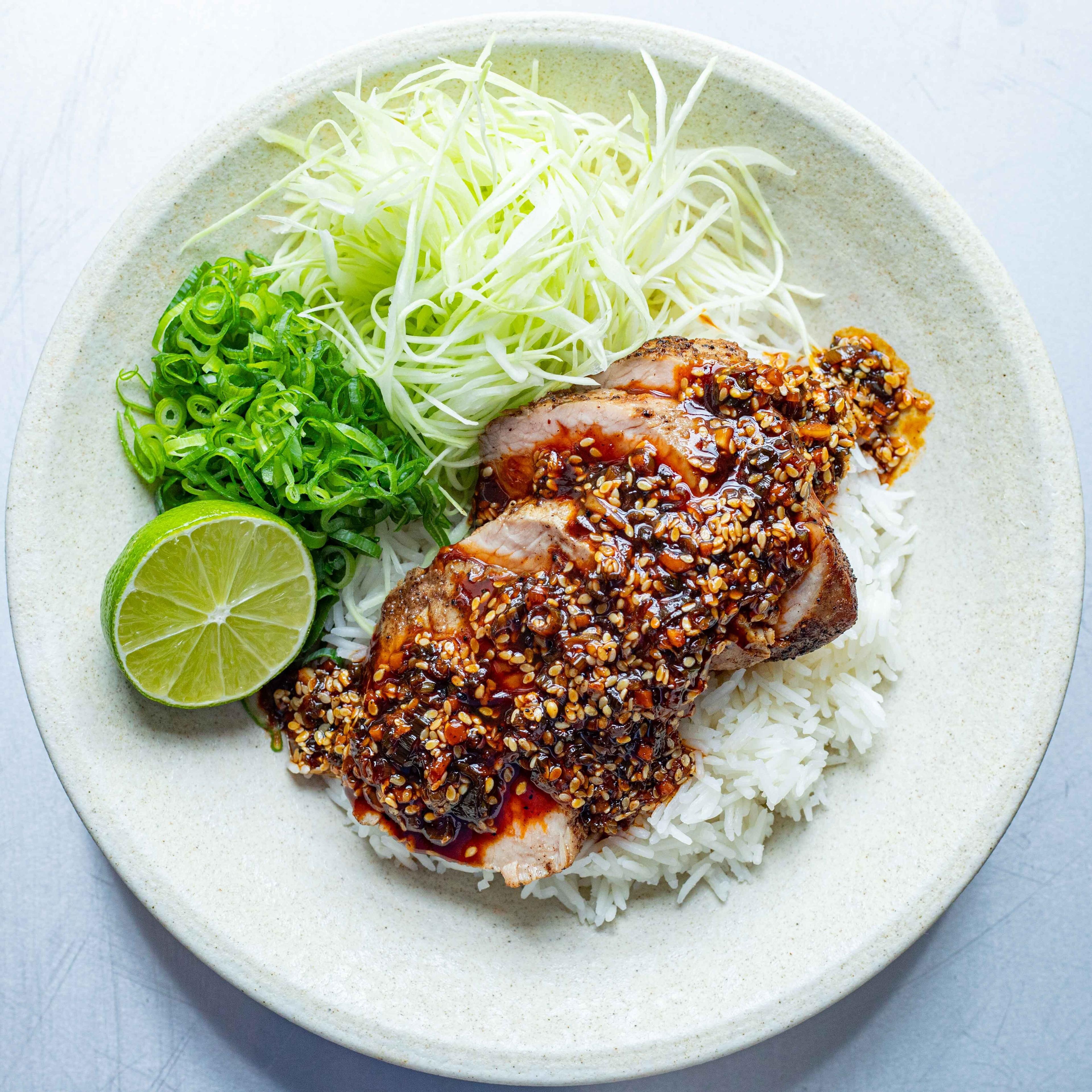 High Protein Sesame Pork Rice Bowl