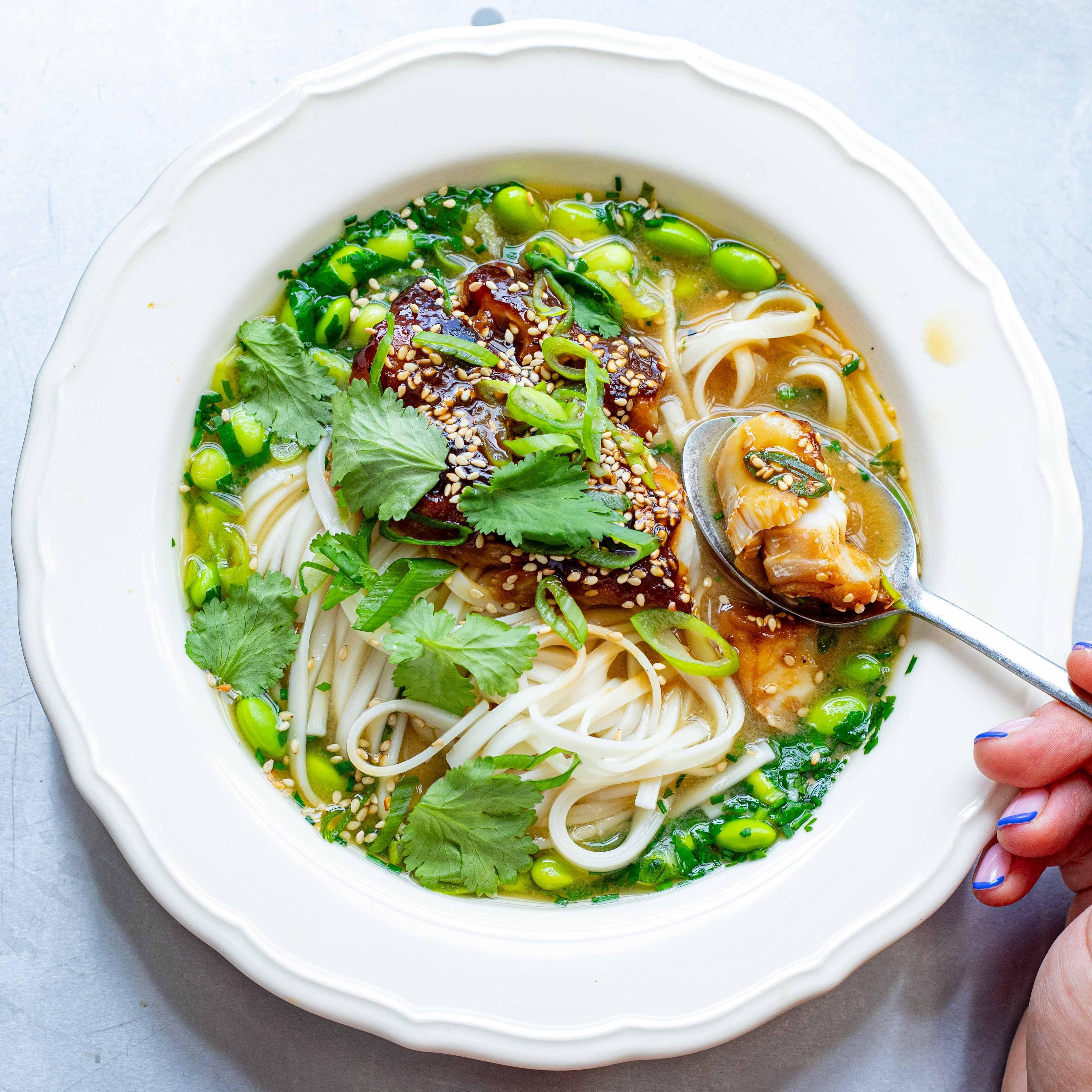 Blackened Cod with Herby Miso Soba