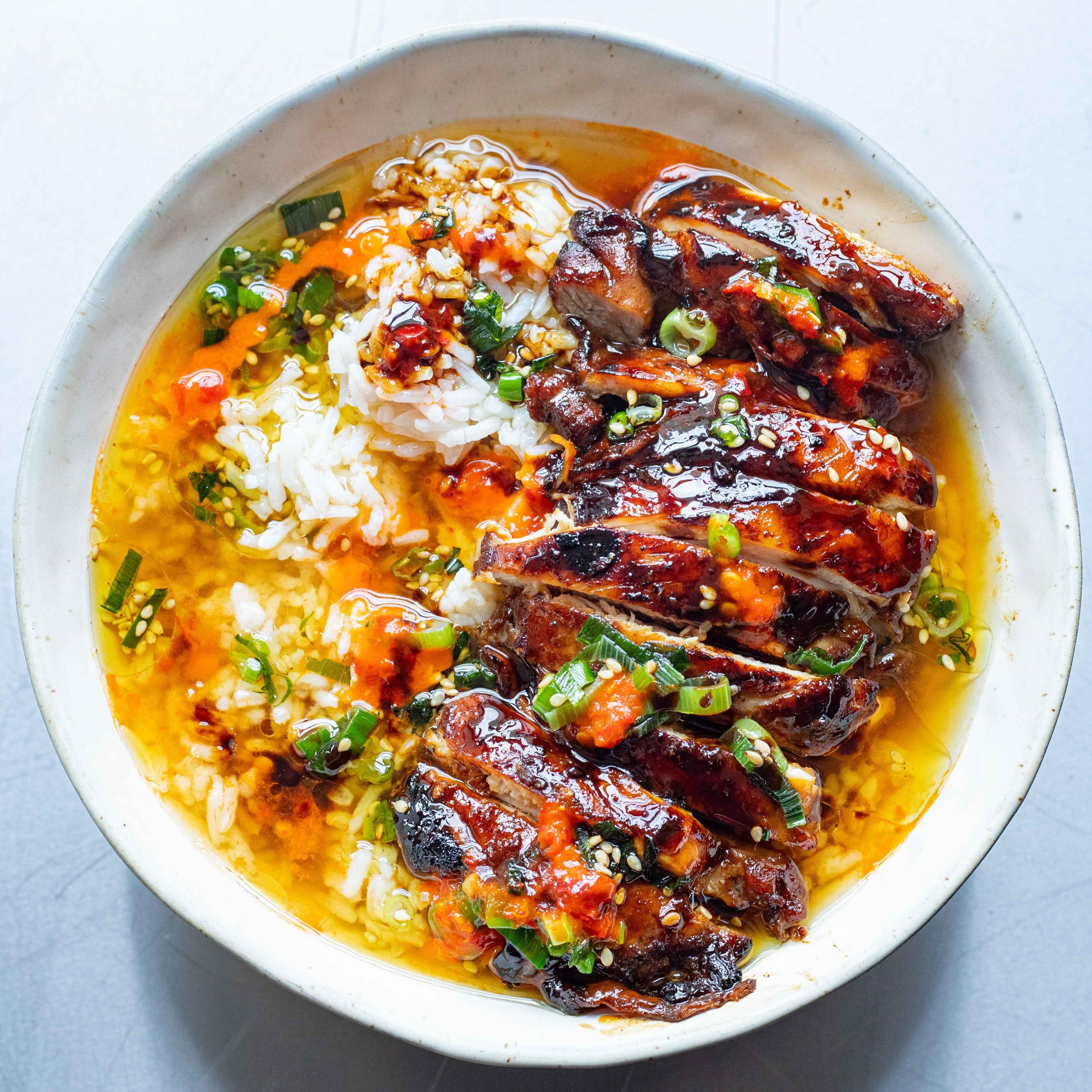 Caramelised Soy Chicken in Garlic Ginger Broth with Rice