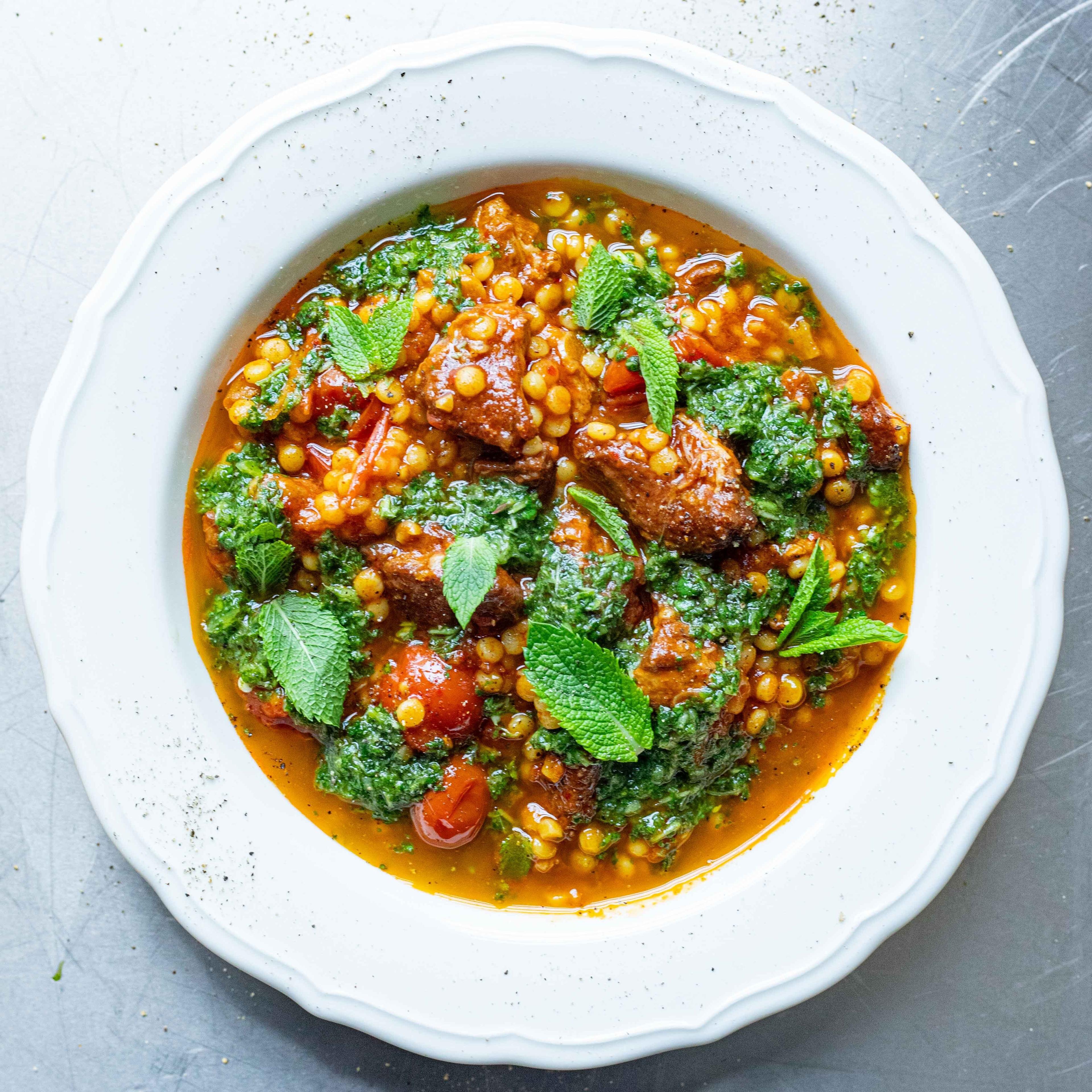 Citrussy Harissa Lamb Giant Couscous