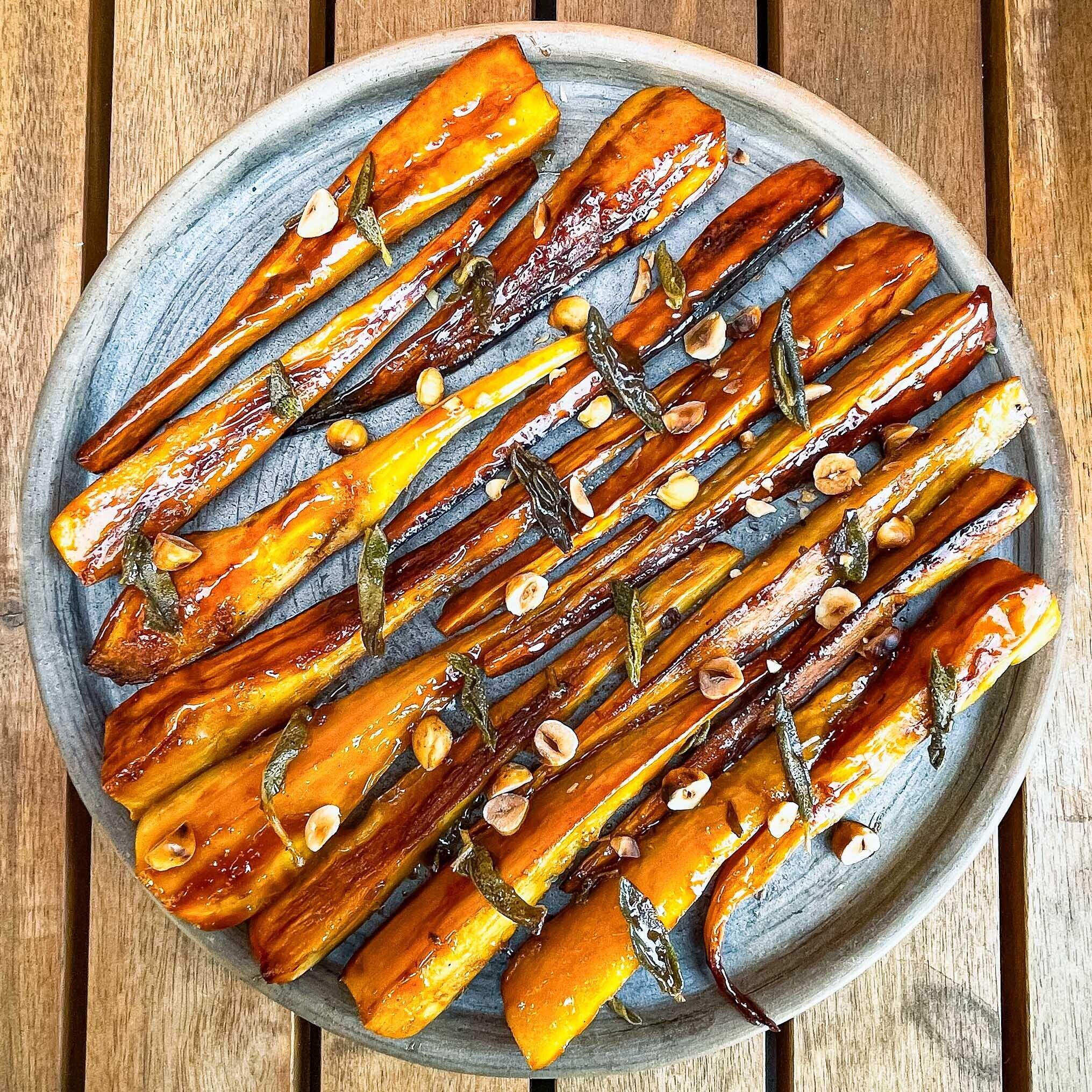 Laurent Caramelised Parsnips with Honey Sage Hazelnut Dust