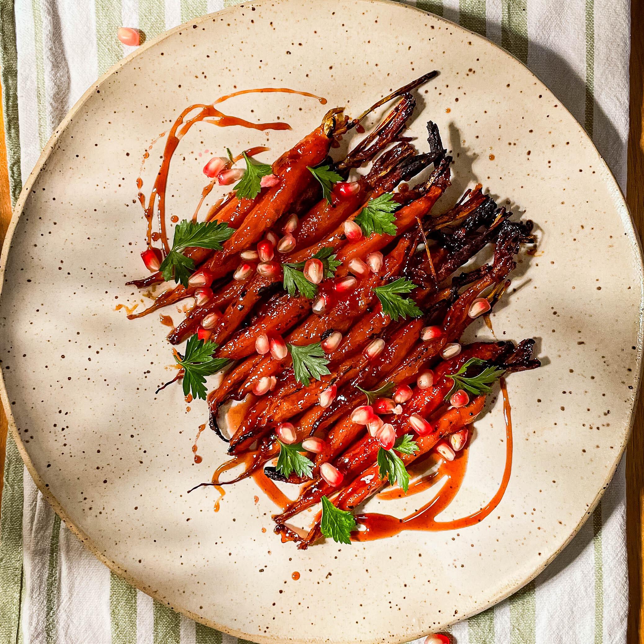 Laurent Maple Glazed Heirloom Carrots with Pomegranate Molasses