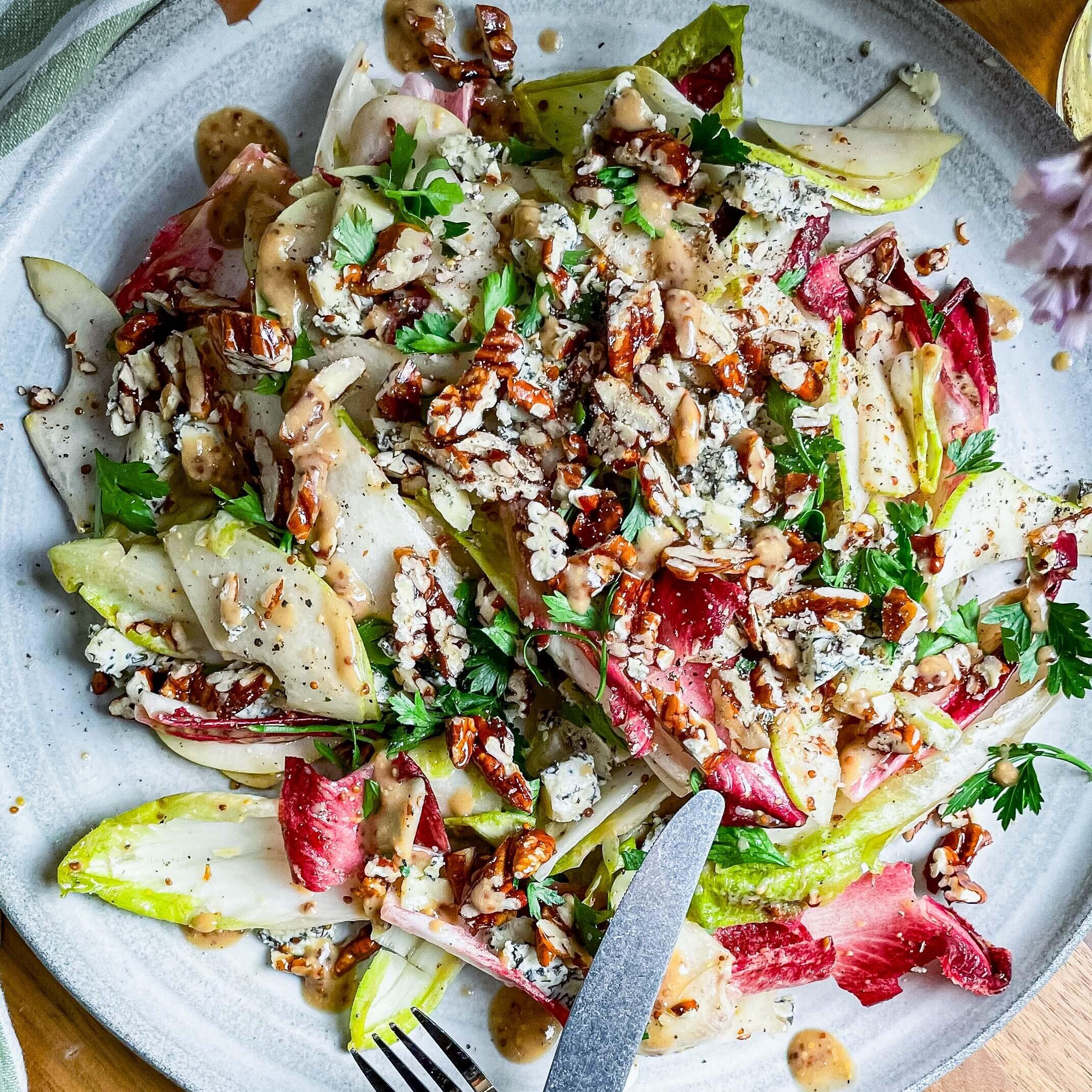 Laurent Pear and Endive Salad with Stilton Candied Pecans Port Vinaigrette