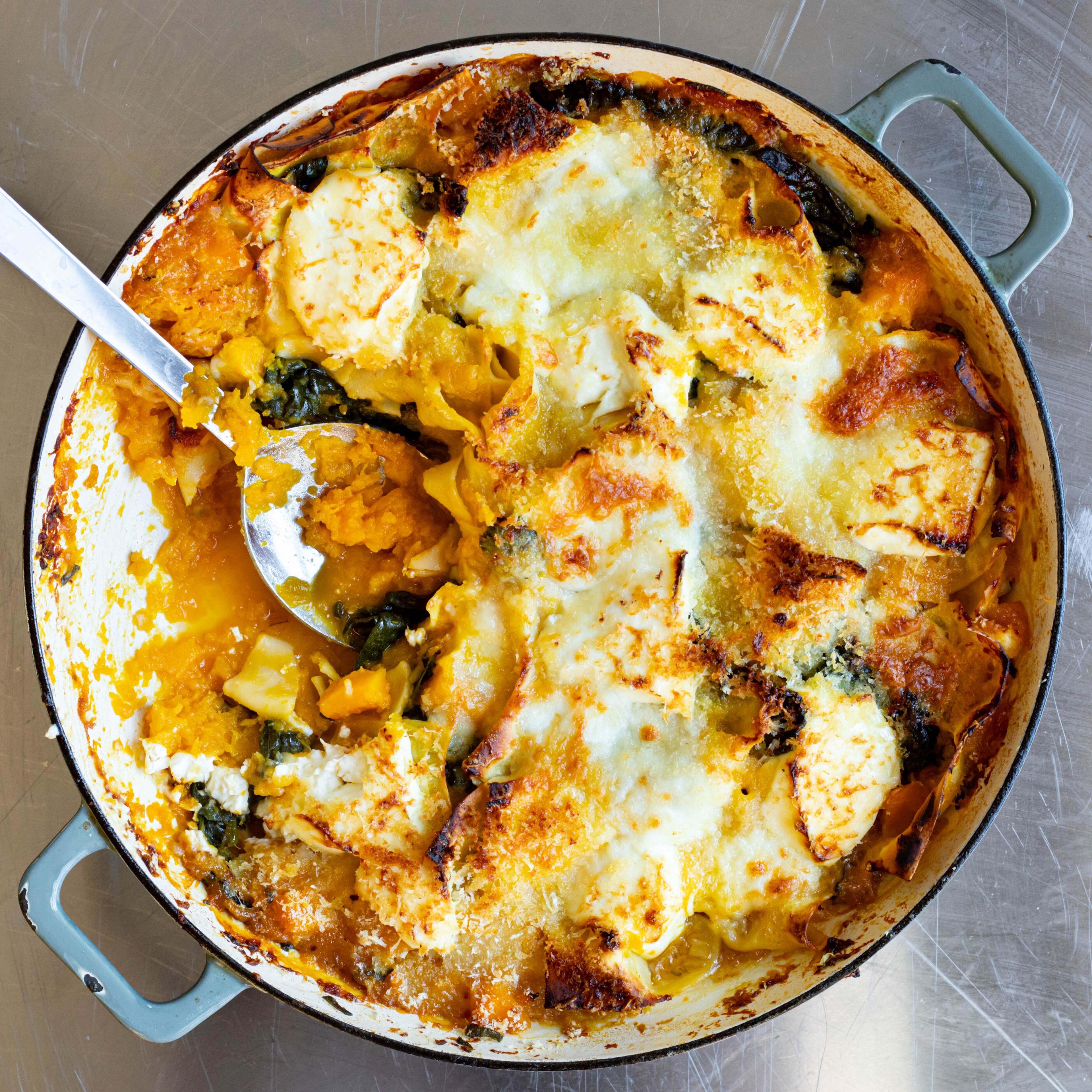 One pot squash and greens lasagne