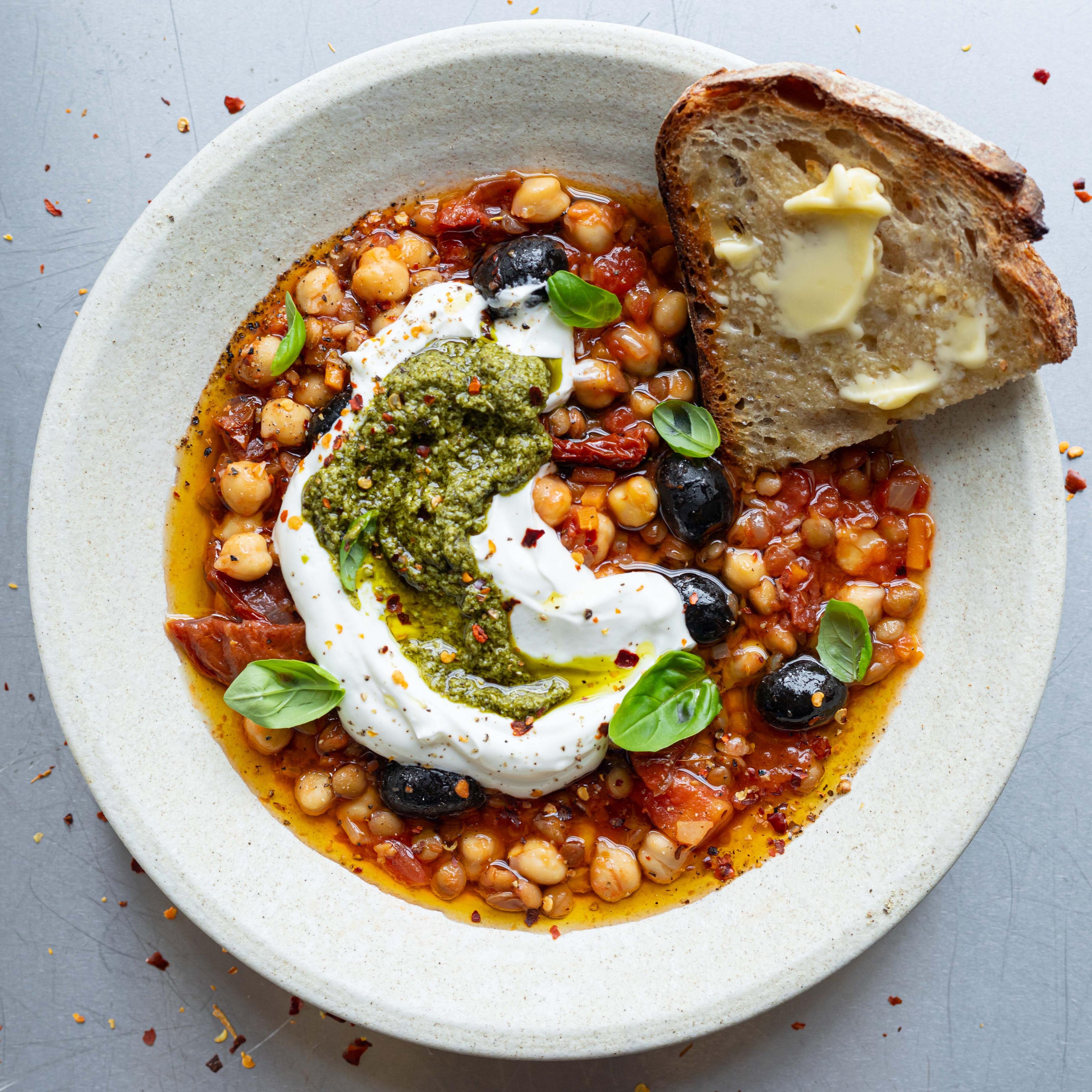 Quick Italian Inspired Chickpea Lentil Bowl