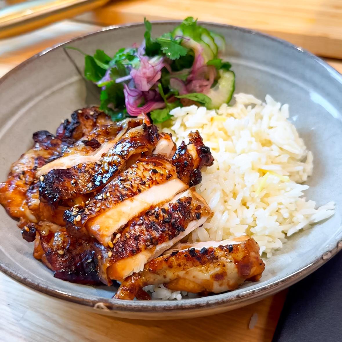 Soy Baked Chicken with Garlic Rice