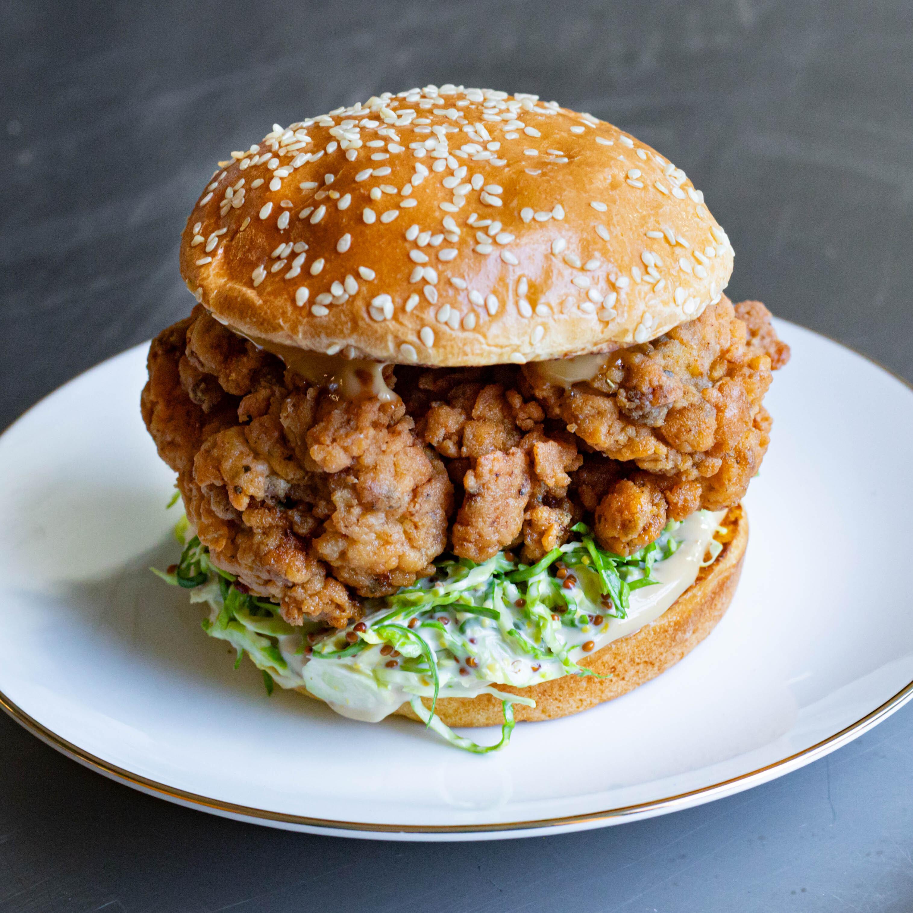 Fried Chicken Burger with Sprout Slaw & Gravy Mayo