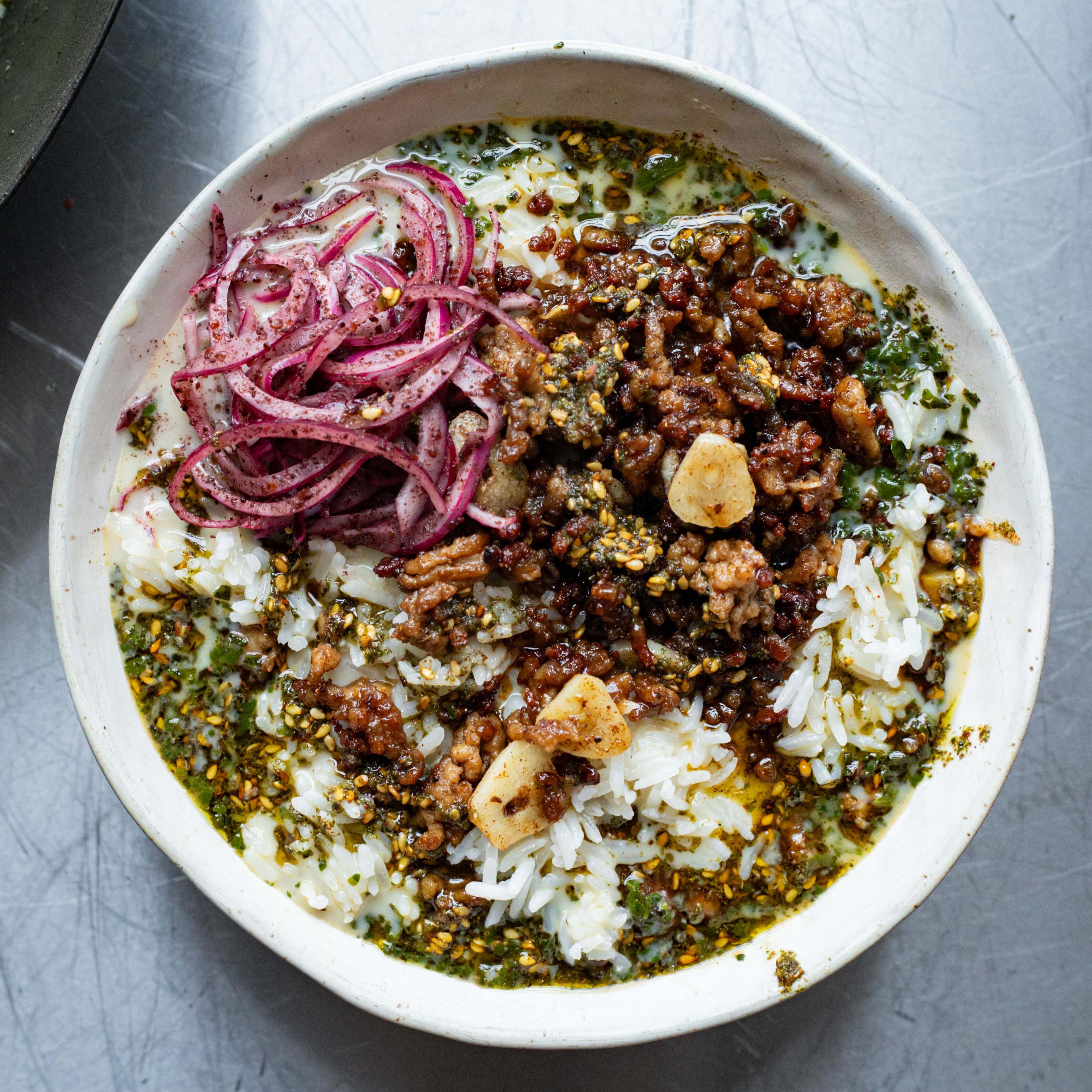 Crispy Lamb with Creamy Brothy Rice Zaatar