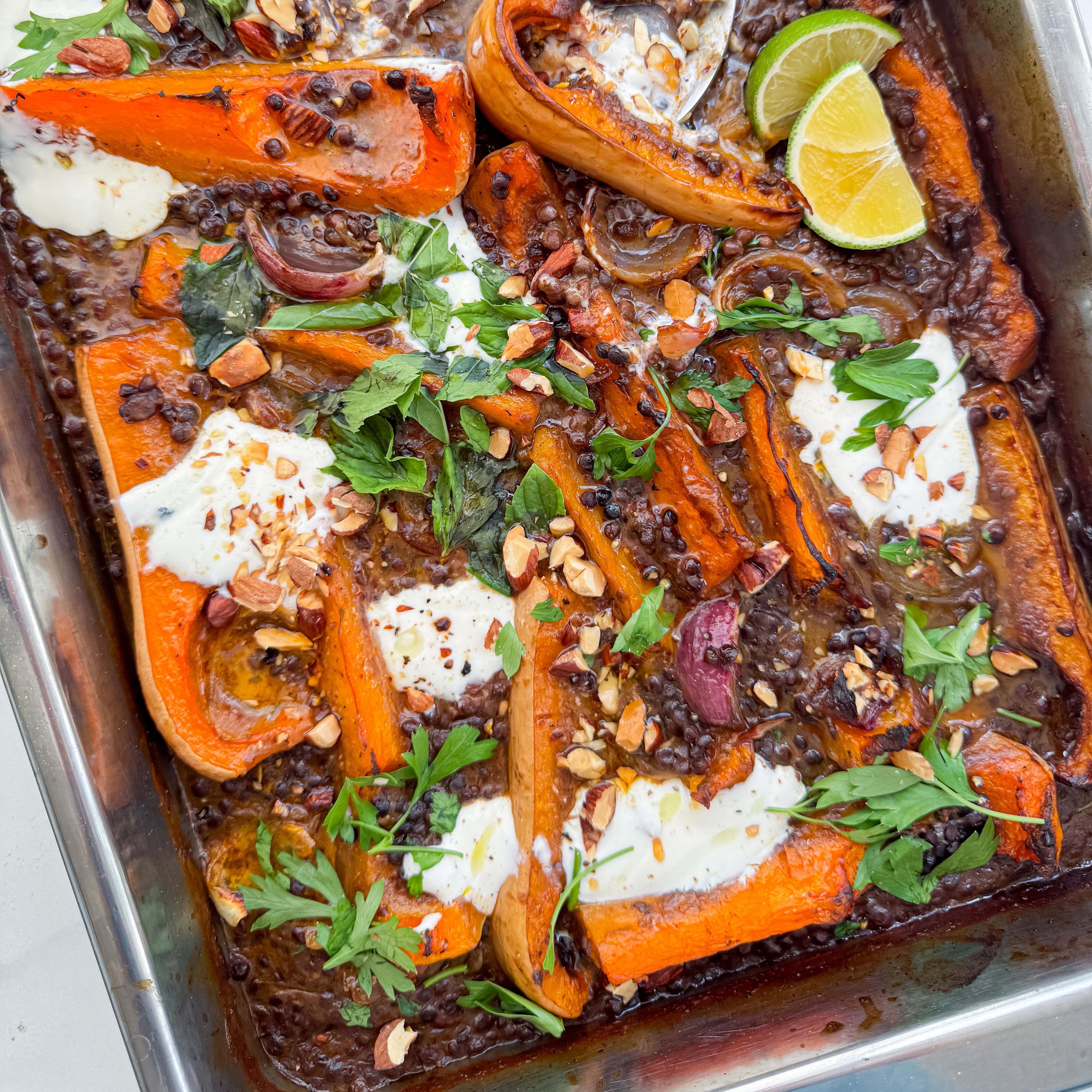 Curried Squash Lentil Traybake