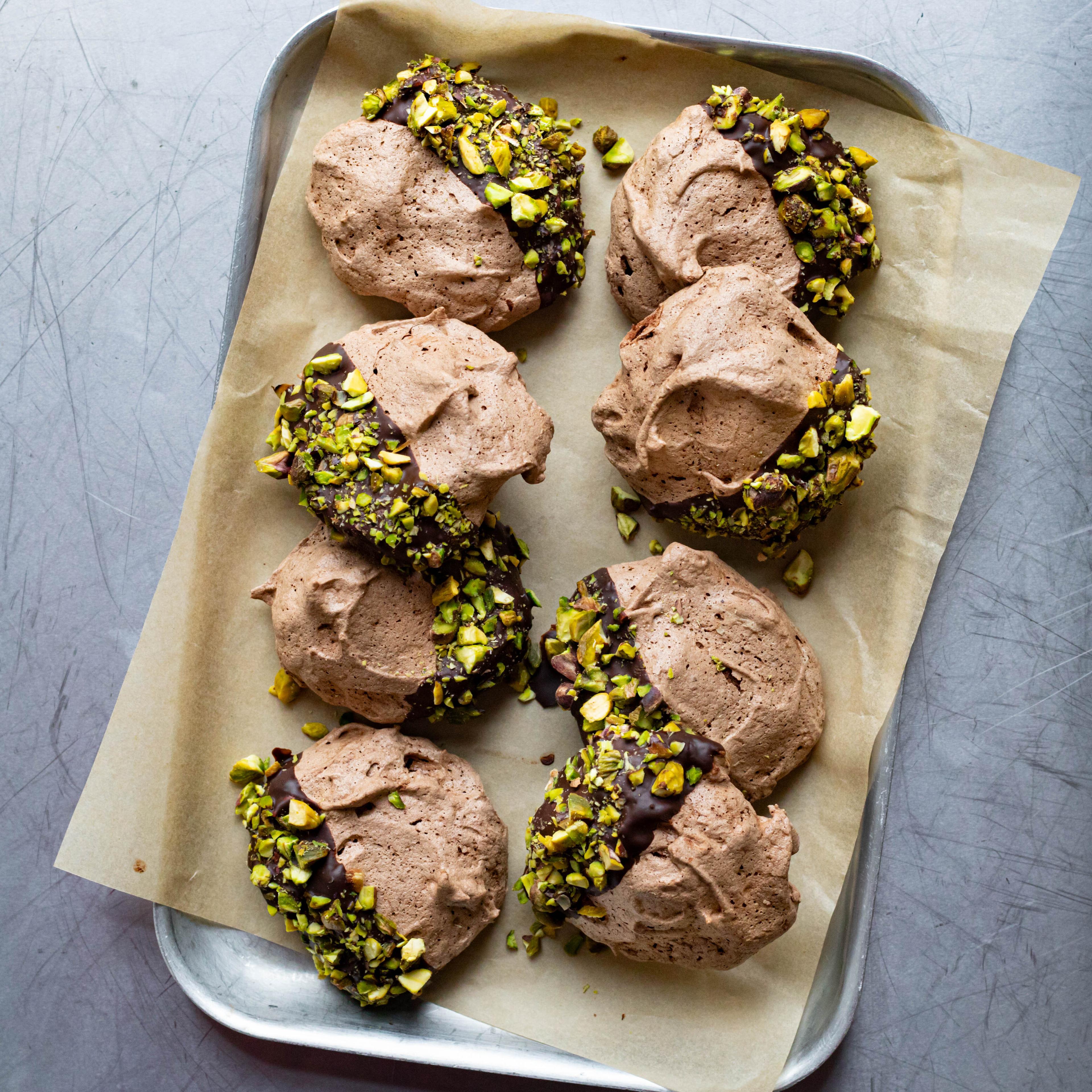 Dark Chocolate Pistachio Meringues