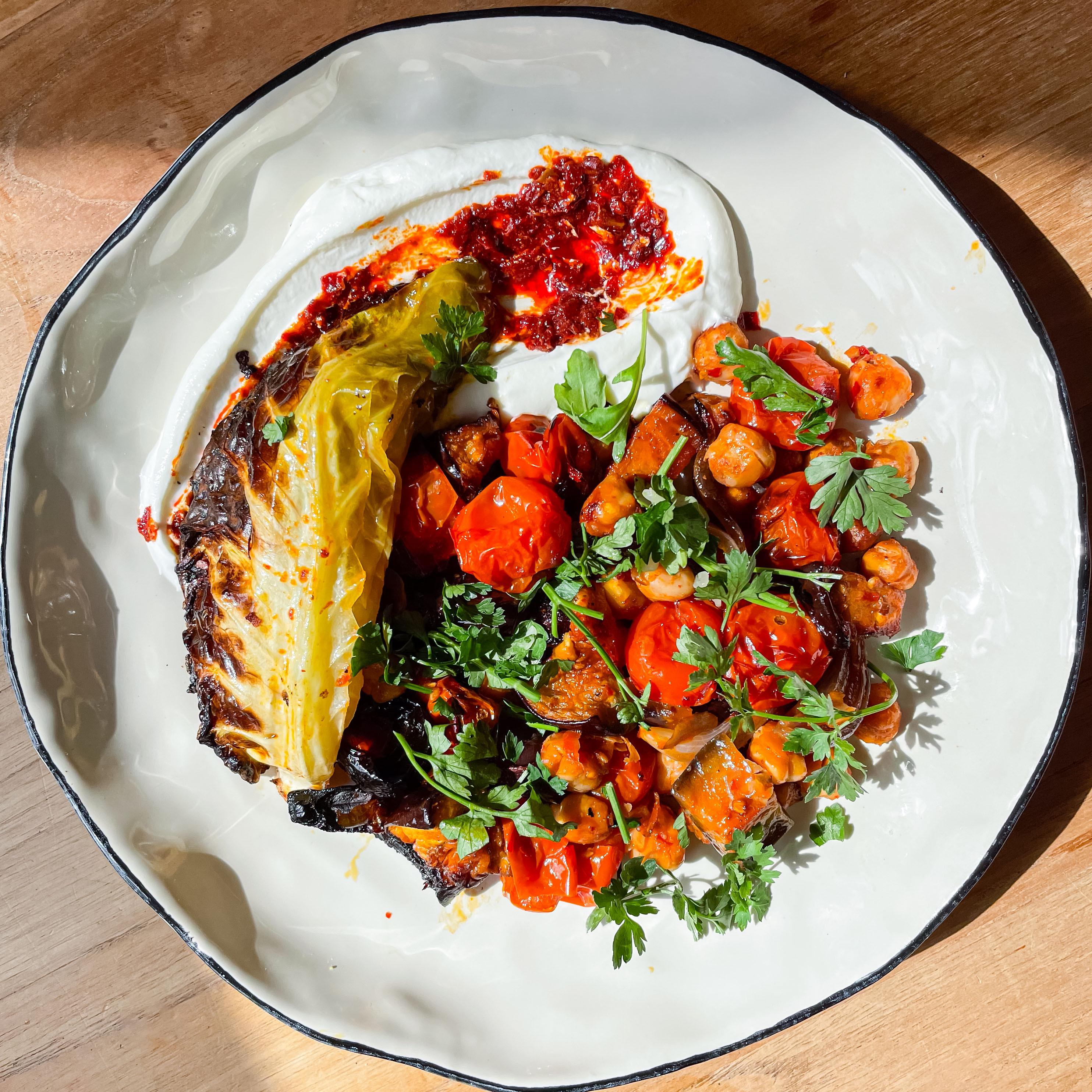 Harissa veg traybake