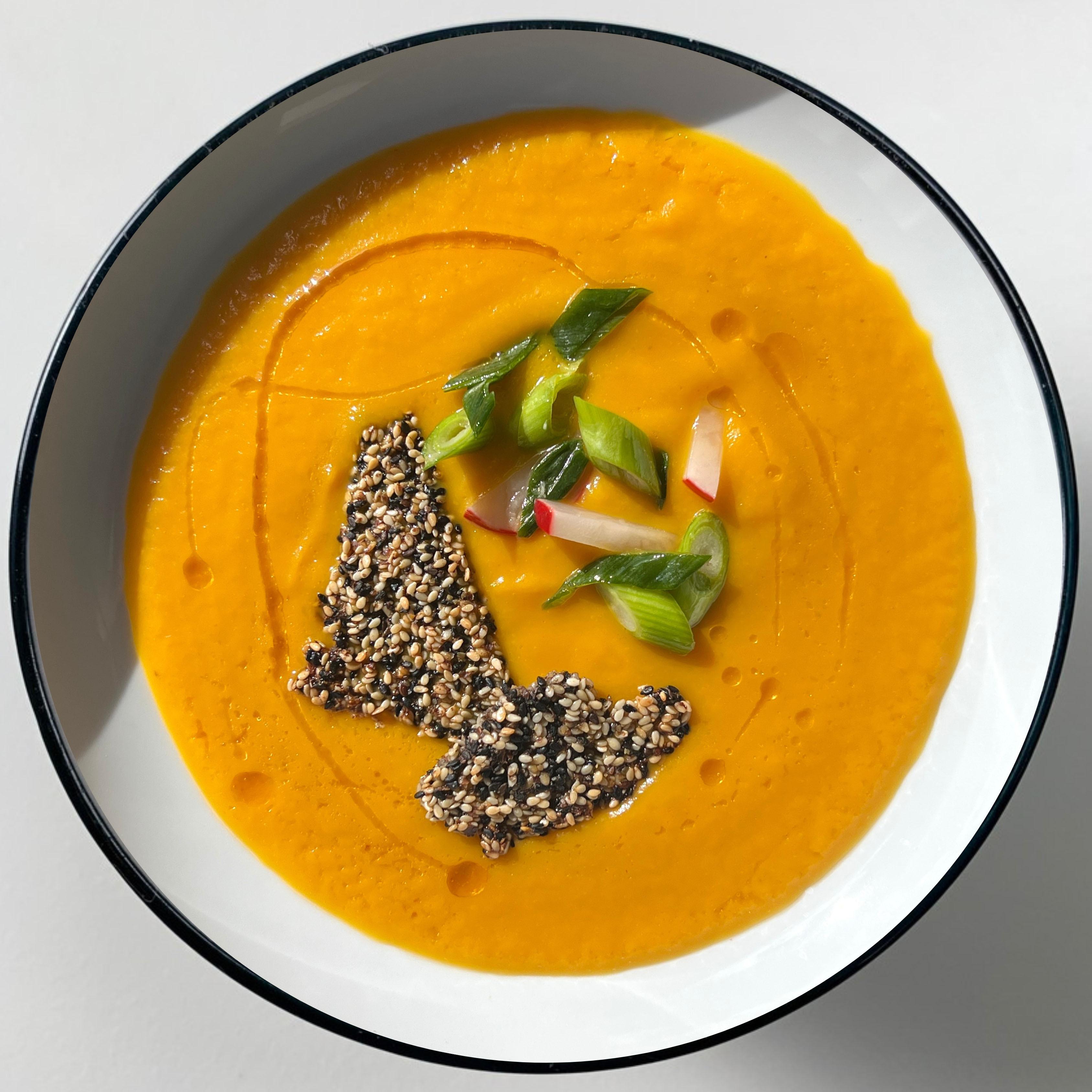 Japanese Carrot Ginger Dressing Soup with Sesame Crackers