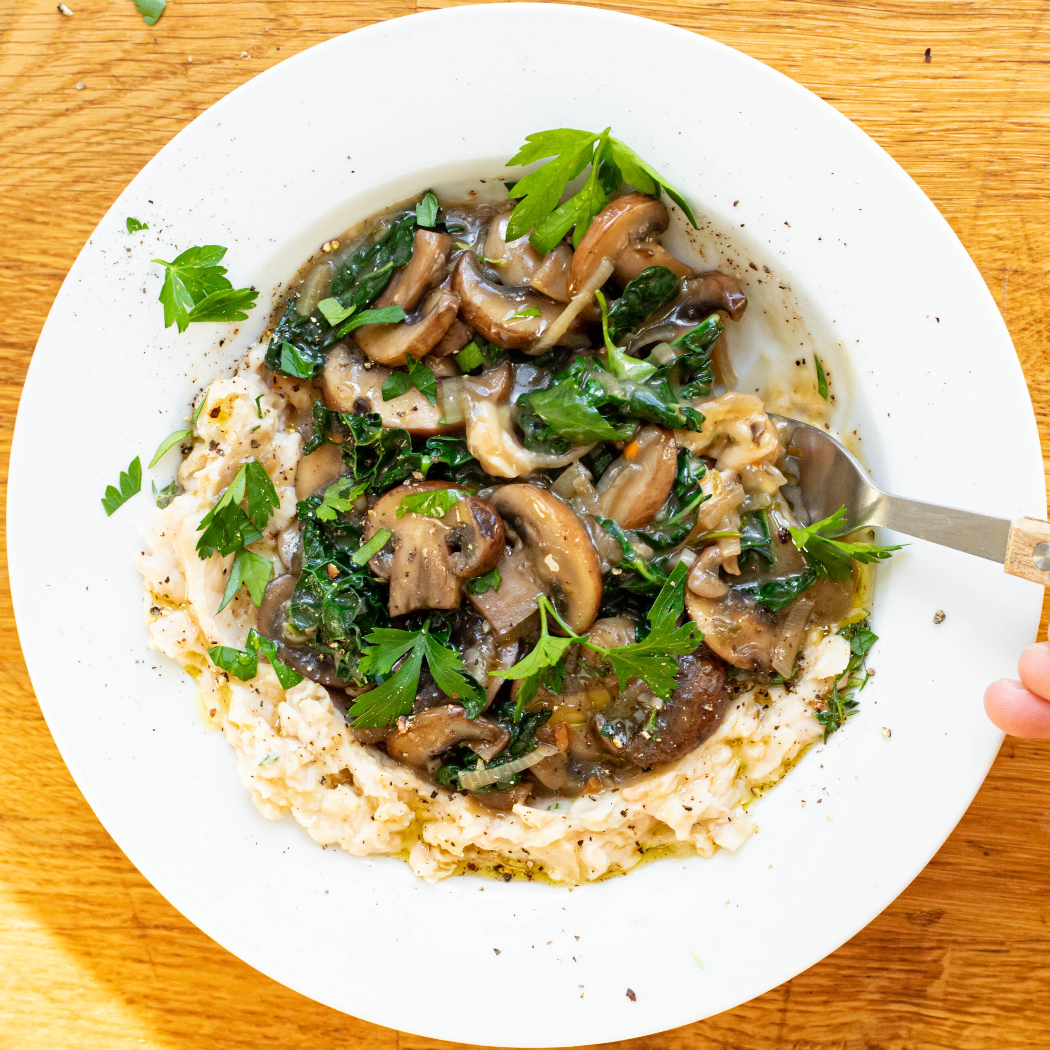 Mushroom Stew with Cannelini Bean Mash