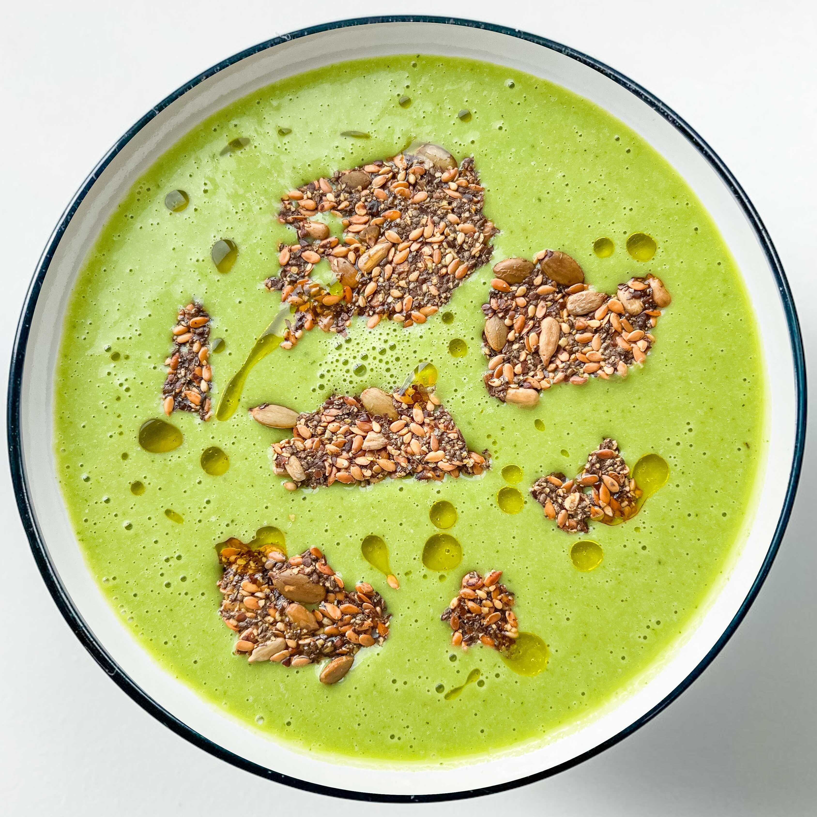 Pea Mint Soup with Flax Crackers