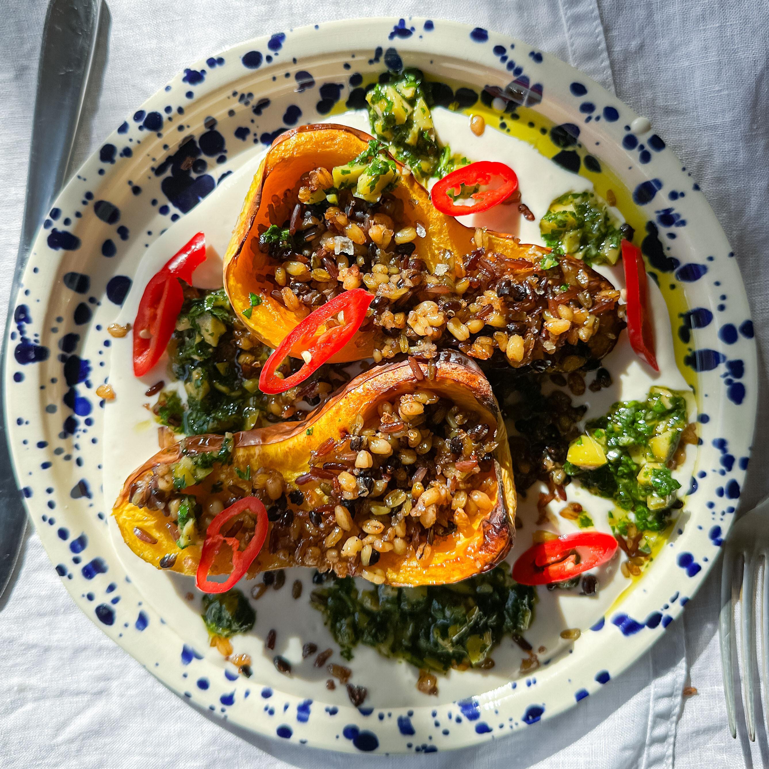 Roasted Squash with Crispy Grains