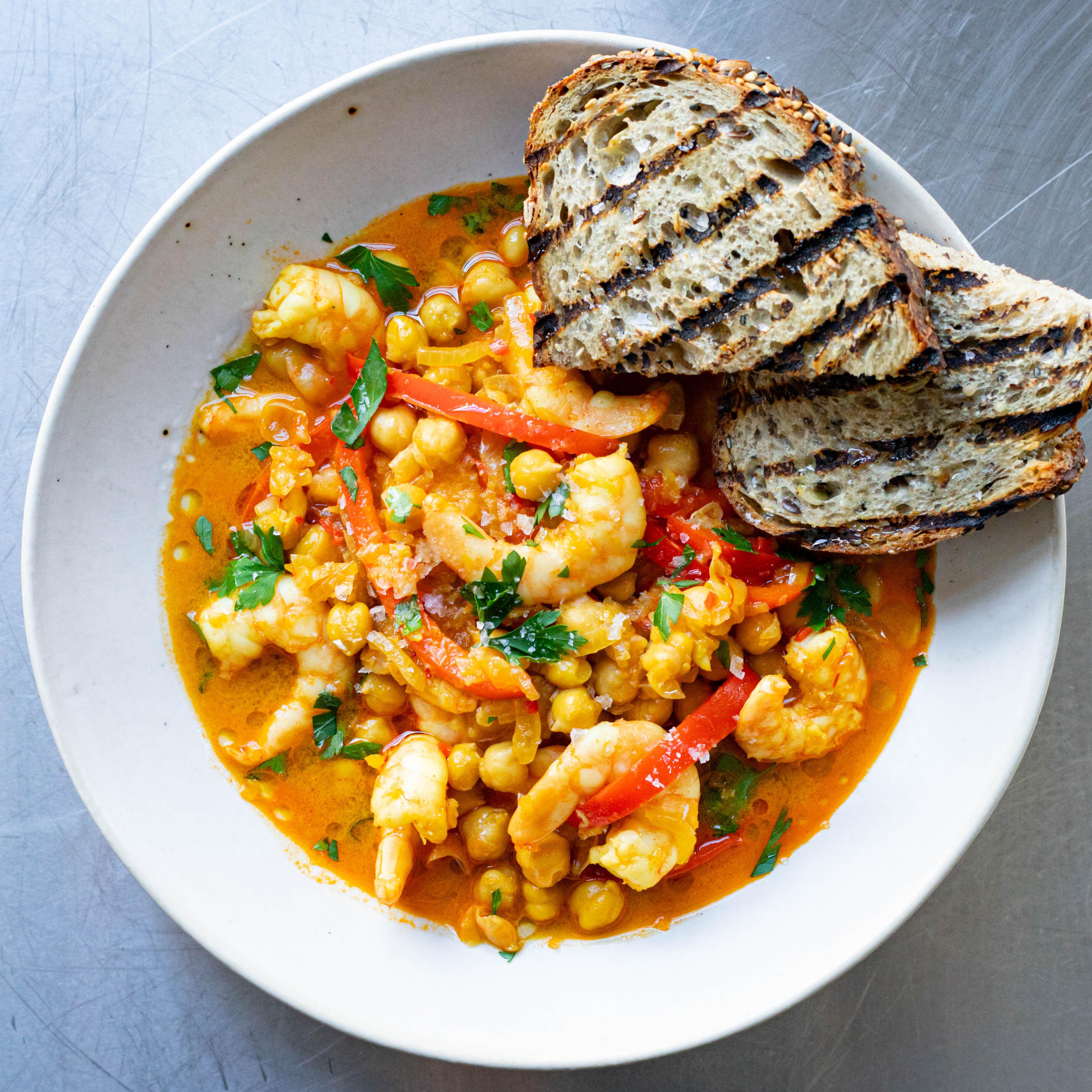 Saffron prawn and chickpea stew