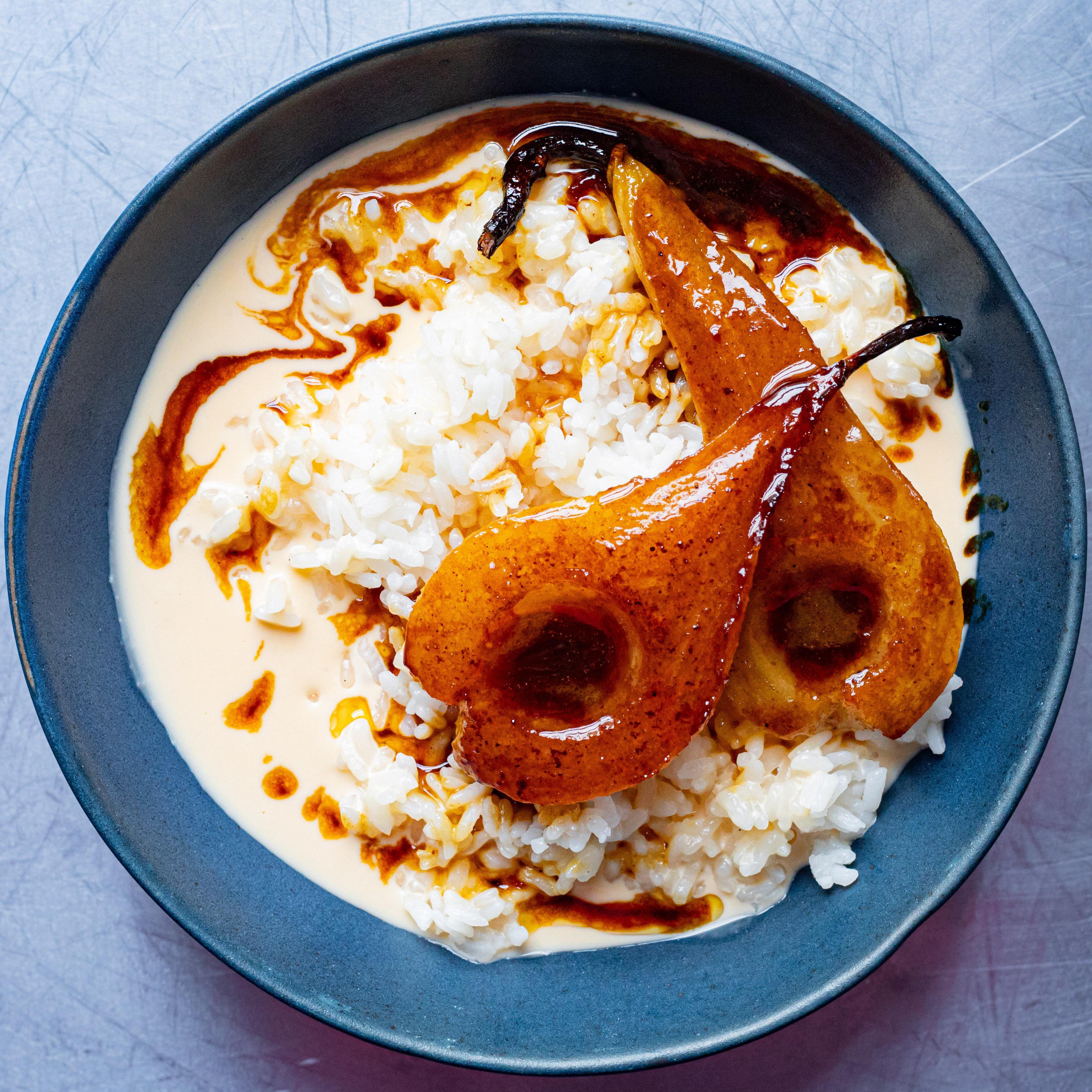 Warming Cinnamon Pear Custard with Rice