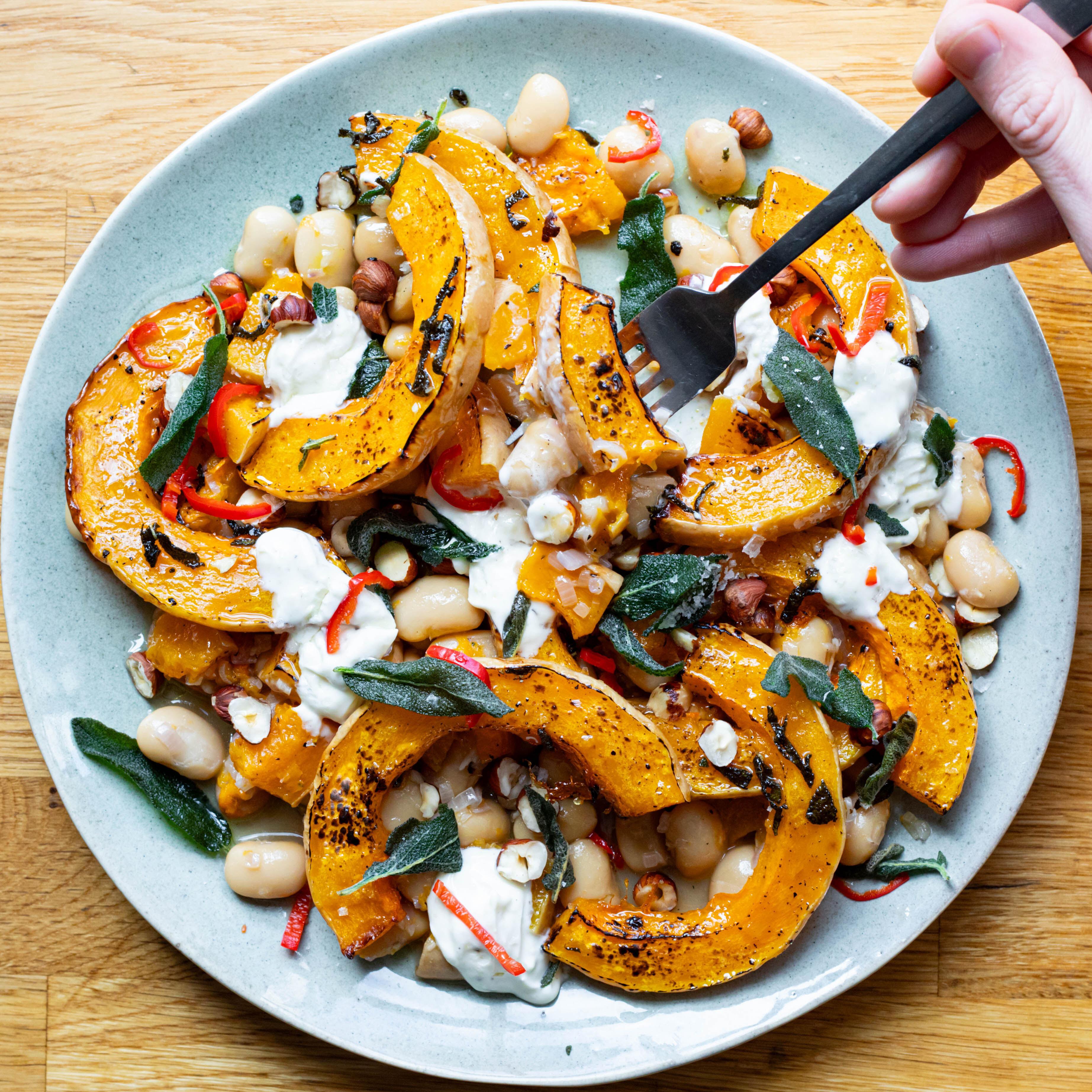 Squash sage beans with whipped ricotta