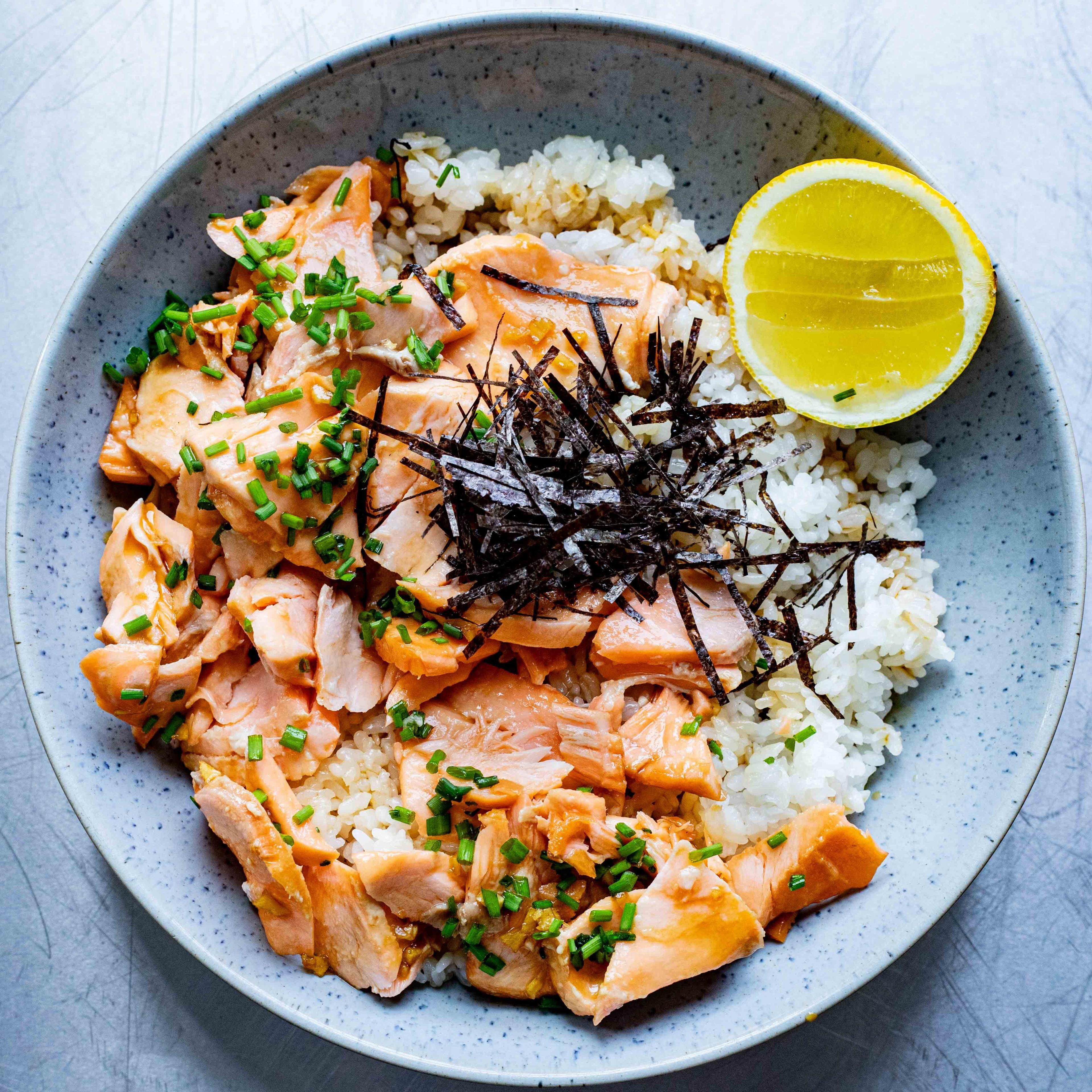 Poached Soy Salmon Rice Bowl