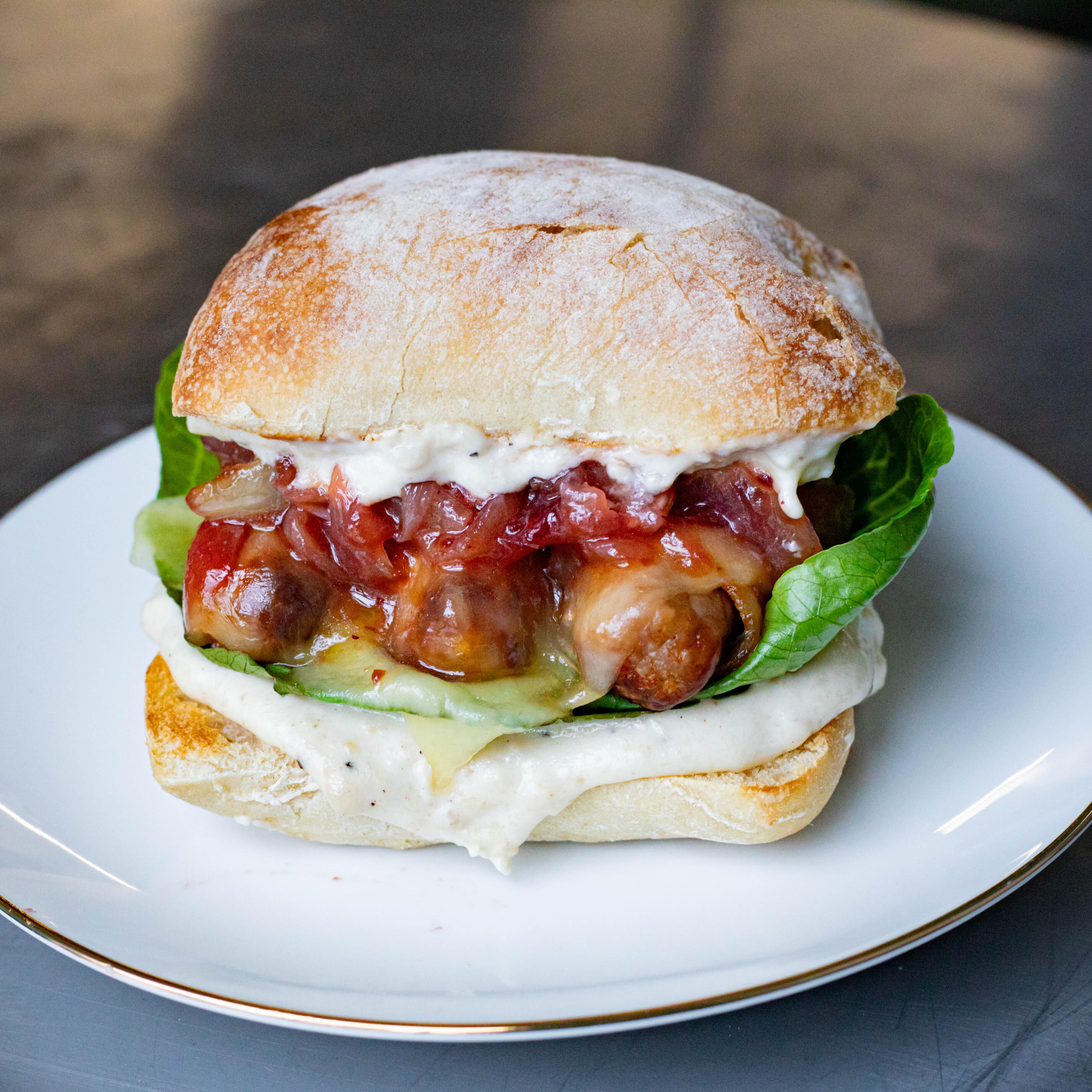 Pigs in Blankets Burger with Bread Sauce Mayo