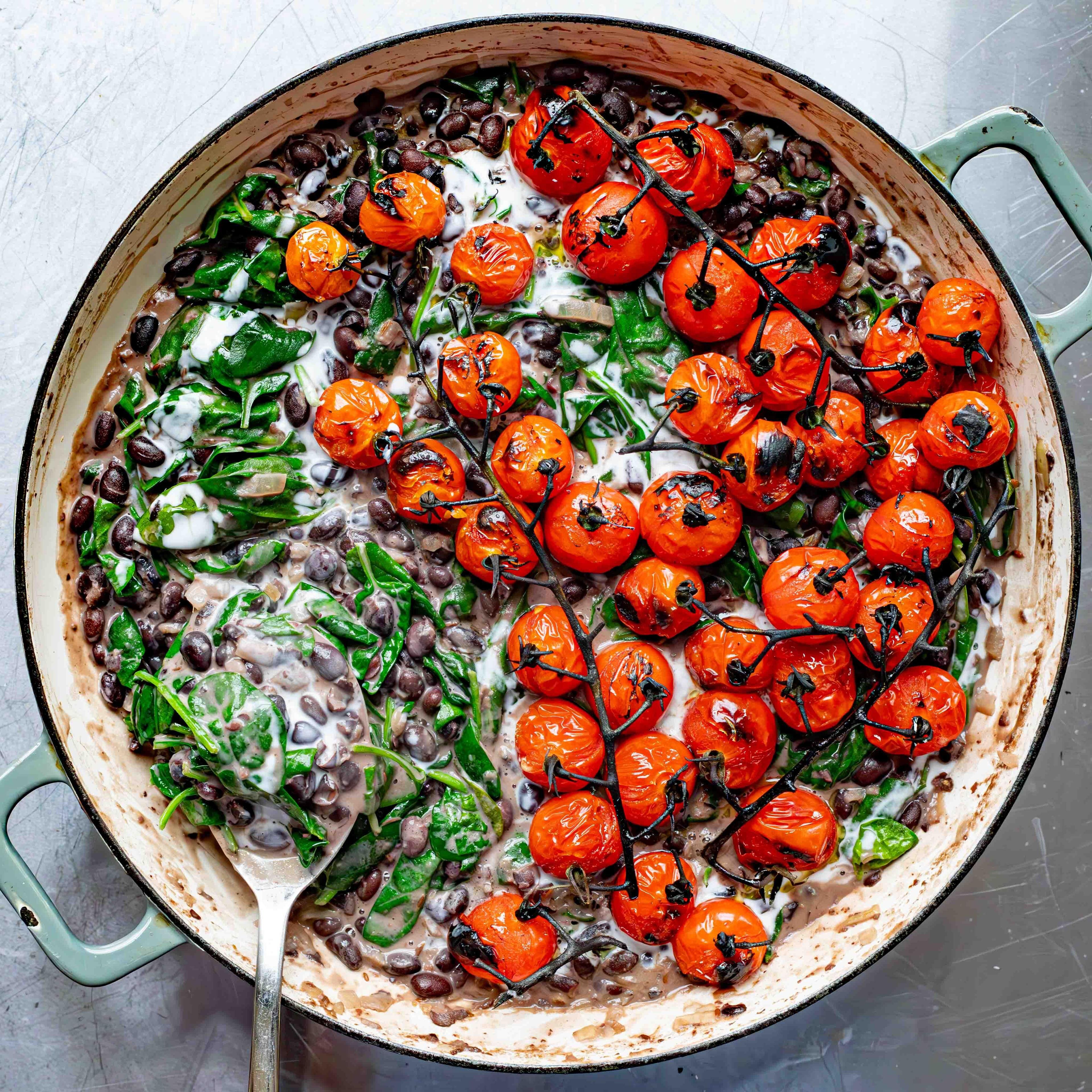 Creamy Coconutty Beans with Roasted Tomatoes