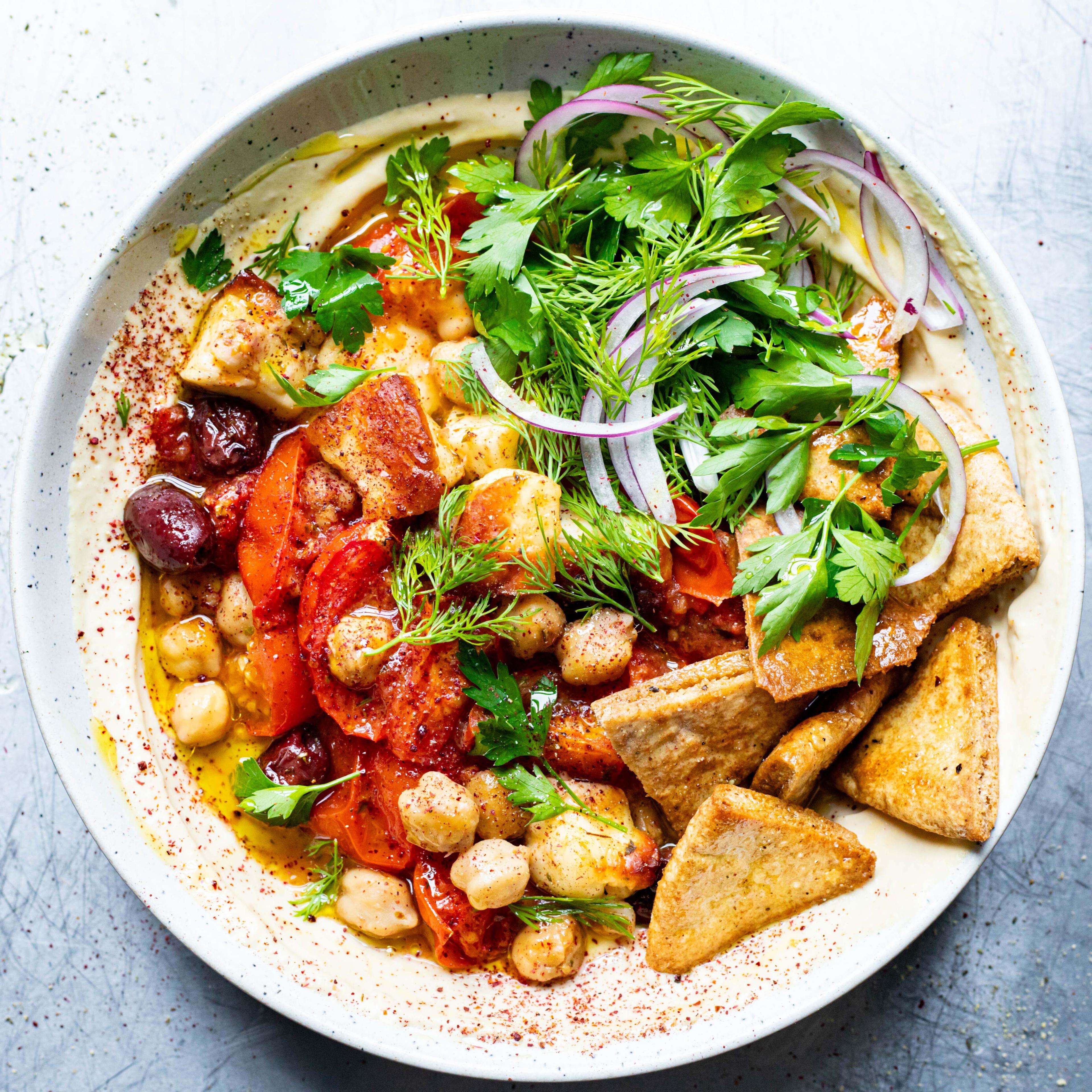 Halloumi Tomato Chickpea Herb Salad Bowl