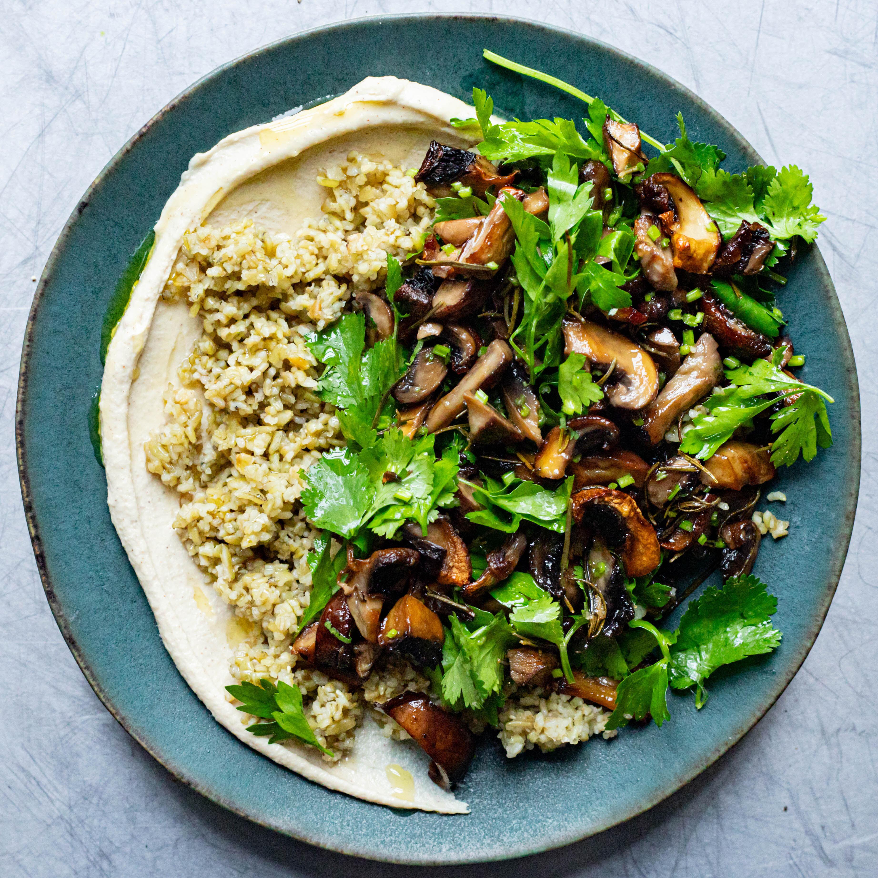 Garlicky Mushroom Whipped Tahini Bowl