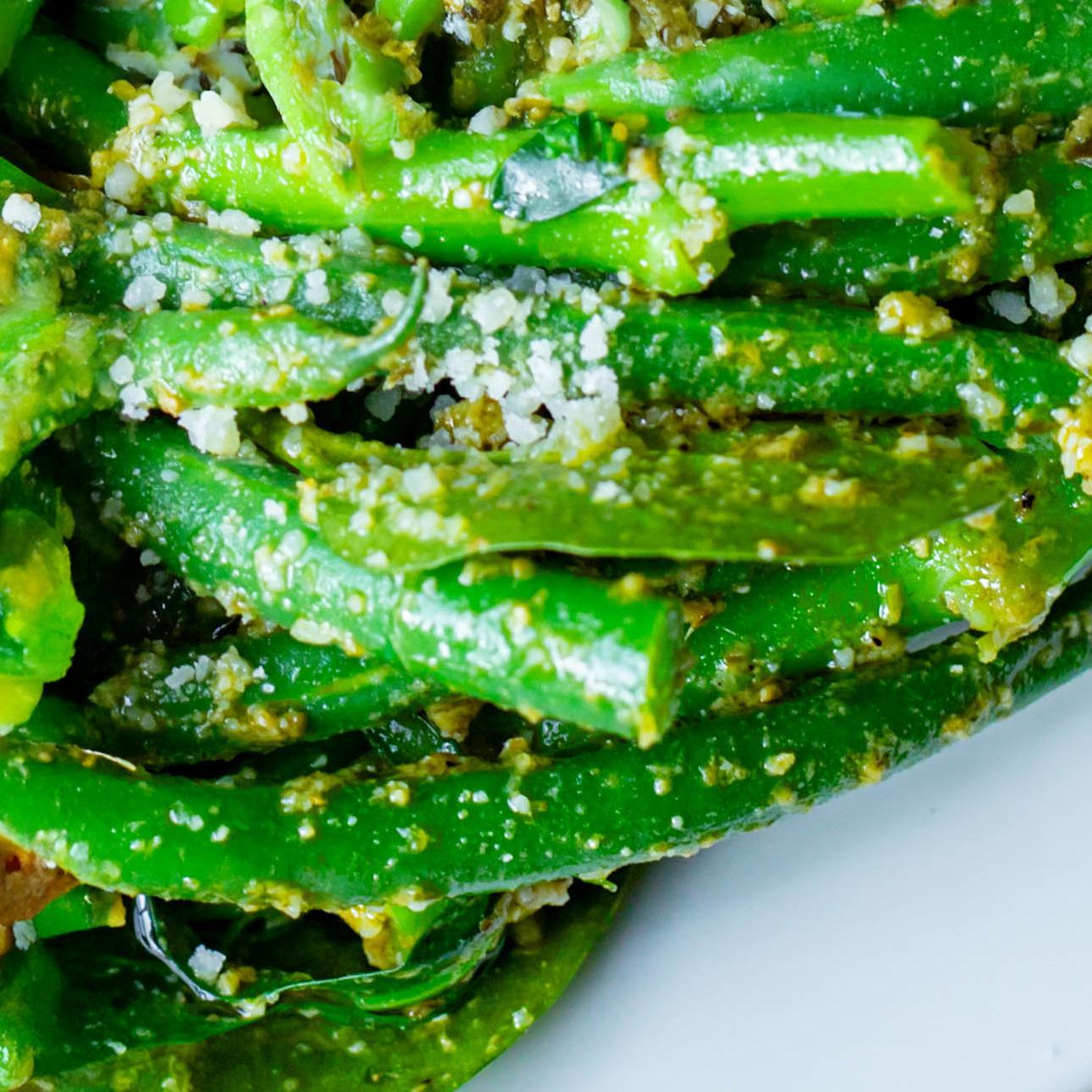 Pesto green beans and broccoli